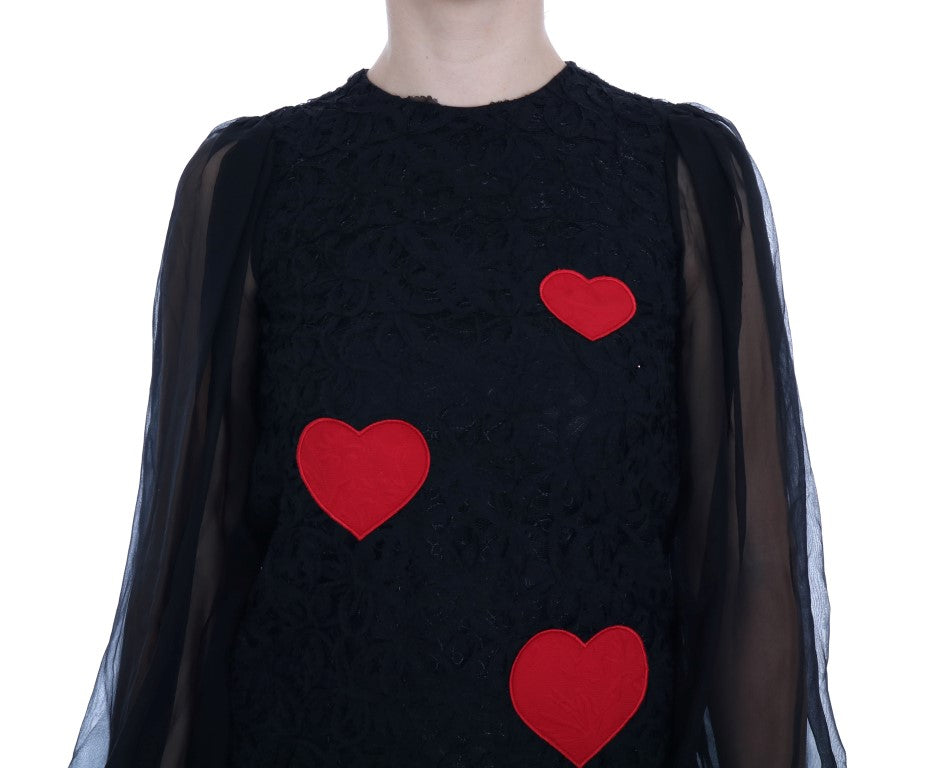 Dolce & Gabbana – Etuikleid aus schwarzer Spitze mit rotem Herz
