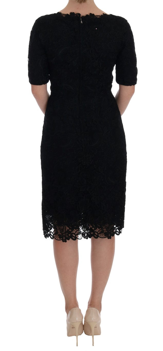 Dolce & Gabbana – Schwarzes Ricamo-Etuikleid mit Blumenmuster
