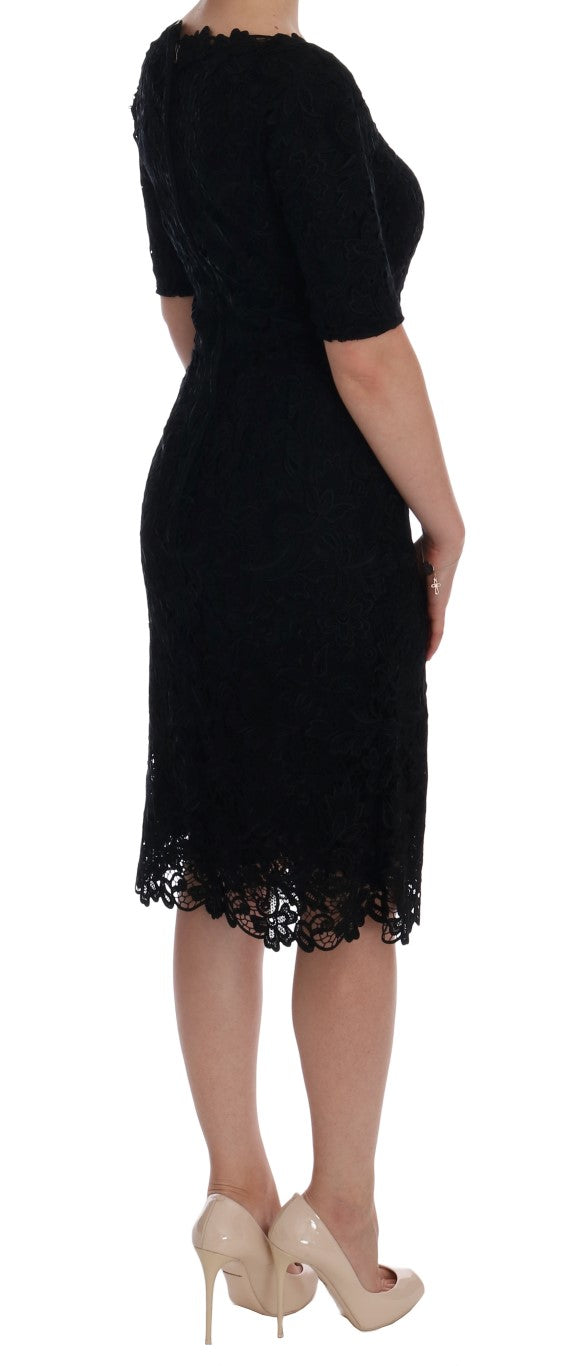 Dolce & Gabbana – Schwarzes Ricamo-Etuikleid mit Blumenmuster