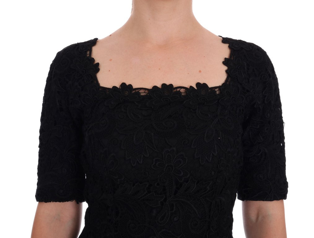 Dolce & Gabbana – Schwarzes Ricamo-Etuikleid mit Blumenmuster