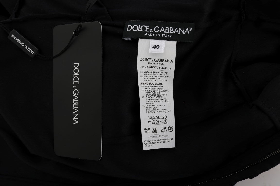 Dolce & Gabbana – Schwarzes Ricamo-Etuikleid mit Blumenmuster