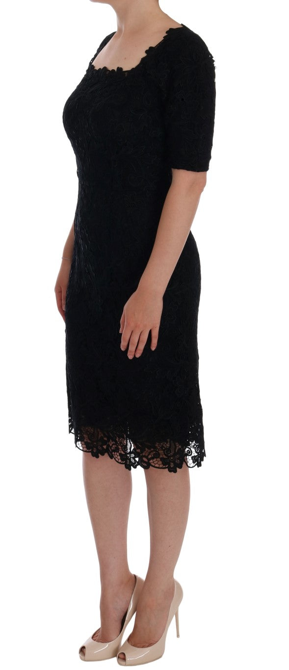 Dolce & Gabbana – Schwarzes Ricamo-Etuikleid mit Blumenmuster