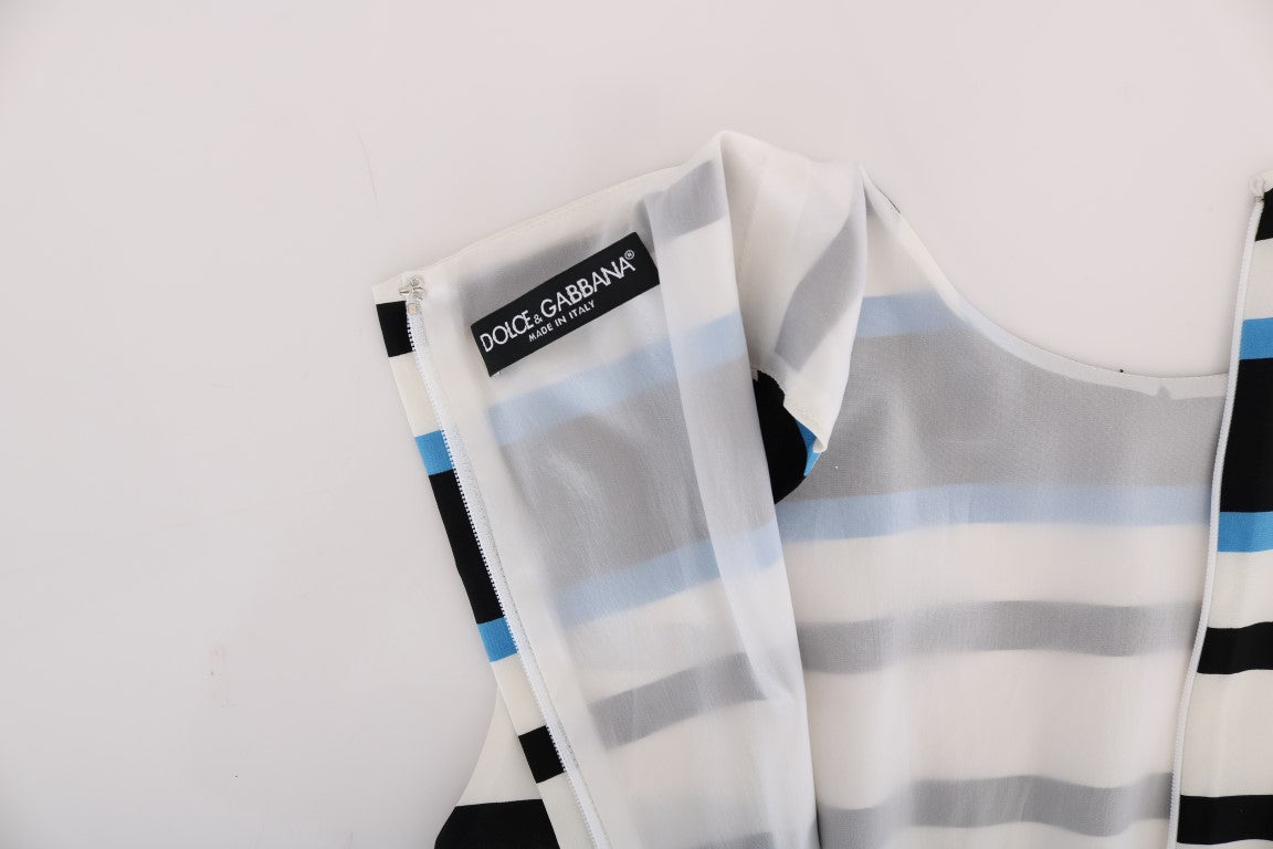 Dolce & Gabbana Blau-weiß gestreiftes Etuikleid aus Seidenstretch