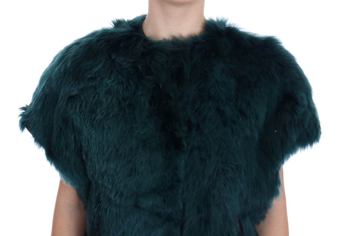 Dolce & Gabbana Grüne Alpaka-Pelzweste ärmellose Jacke