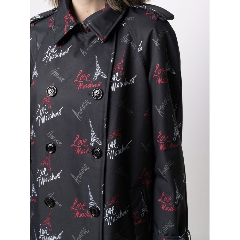 Love Moschino Schwarzer Polyester-Damenmantel