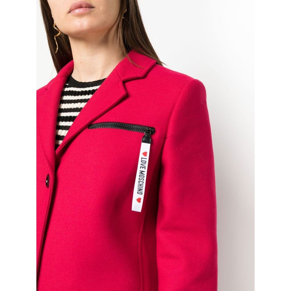 Love Moschino – Schicker rosa Wollmantel mit Logodetails