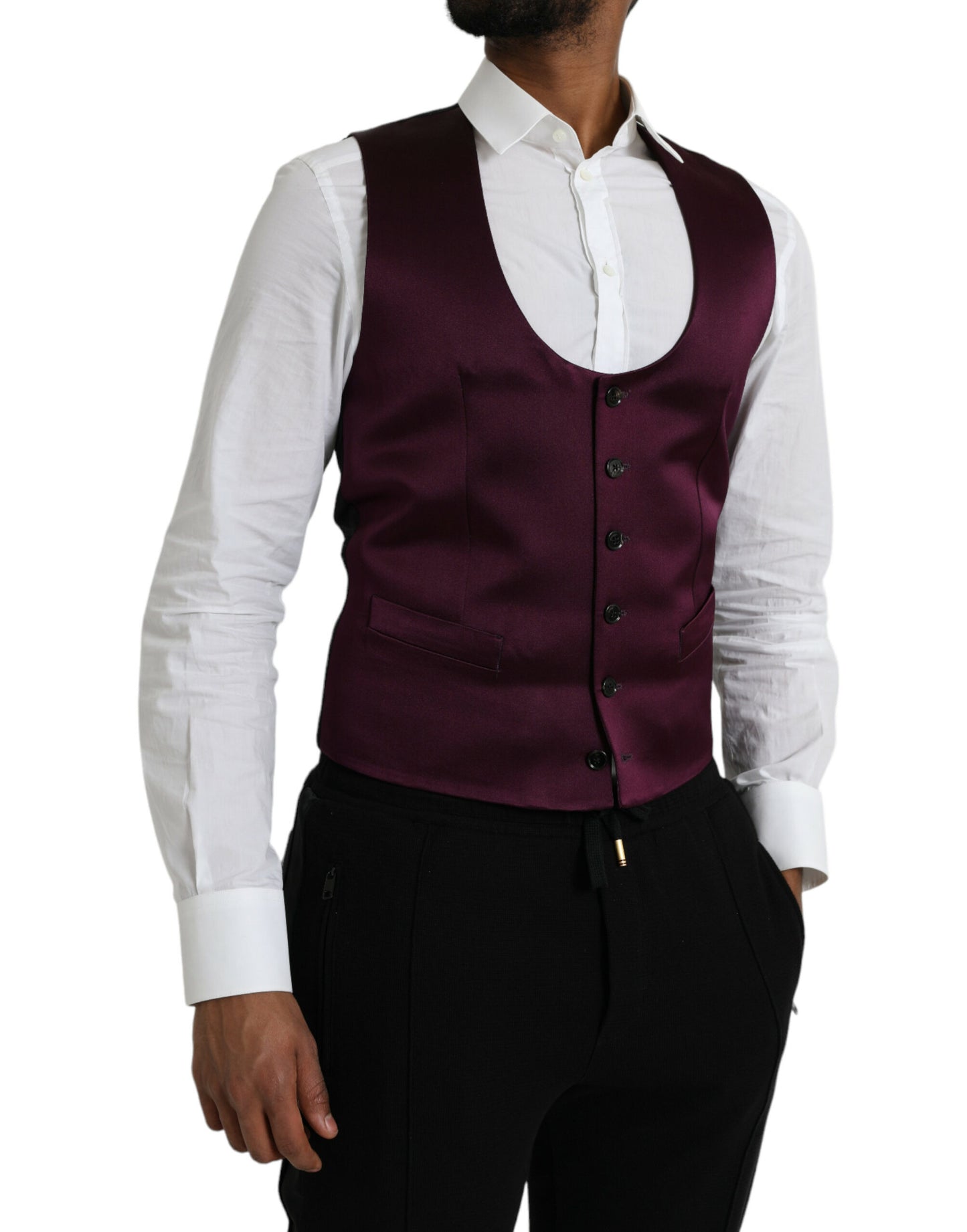 Dolce & Gabbana Kastanienbraune Weste aus Satinseide, formelle Weste