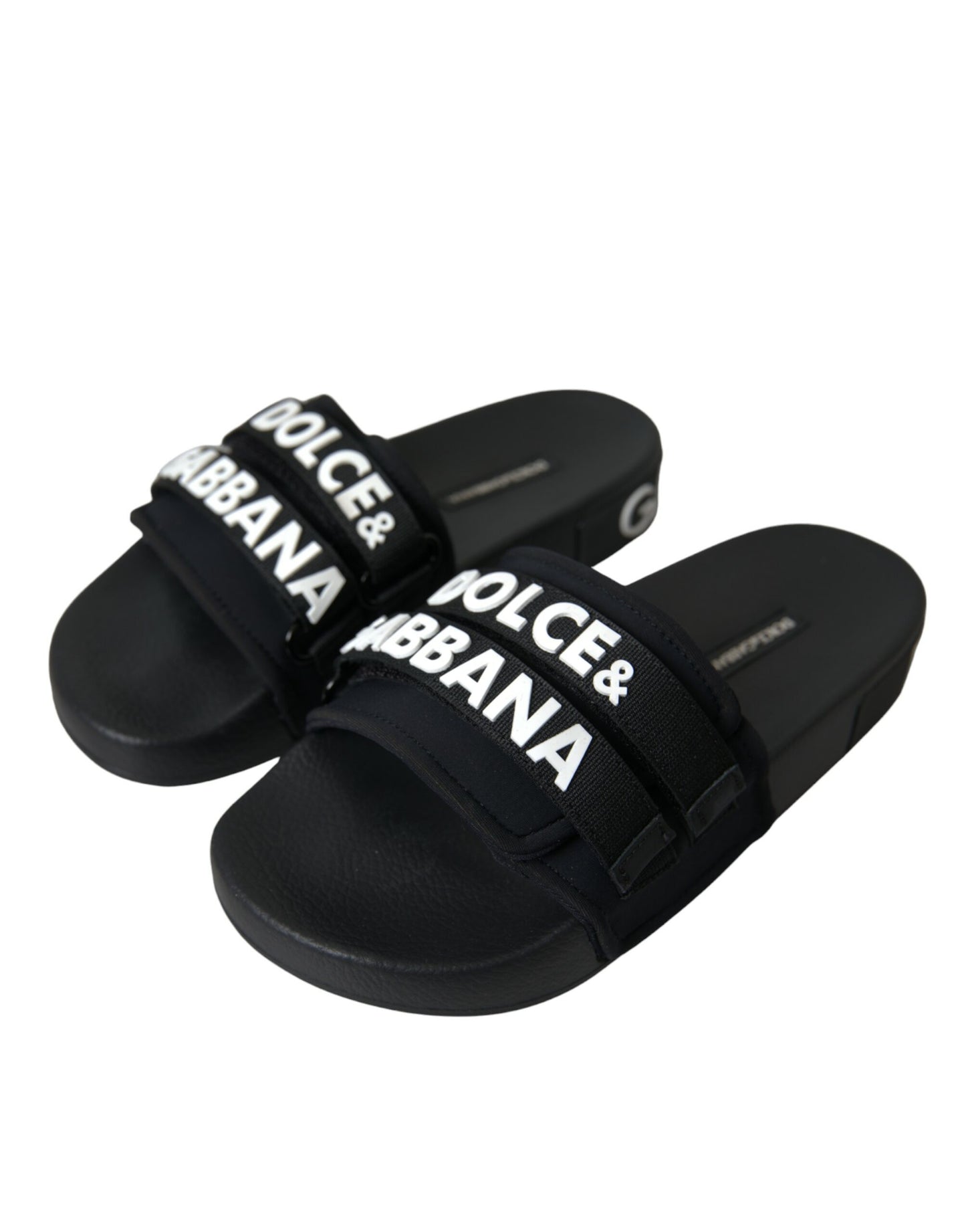 Dolce & Gabbana – Schwarze Neopren-Slides, flache Strandschuhe
