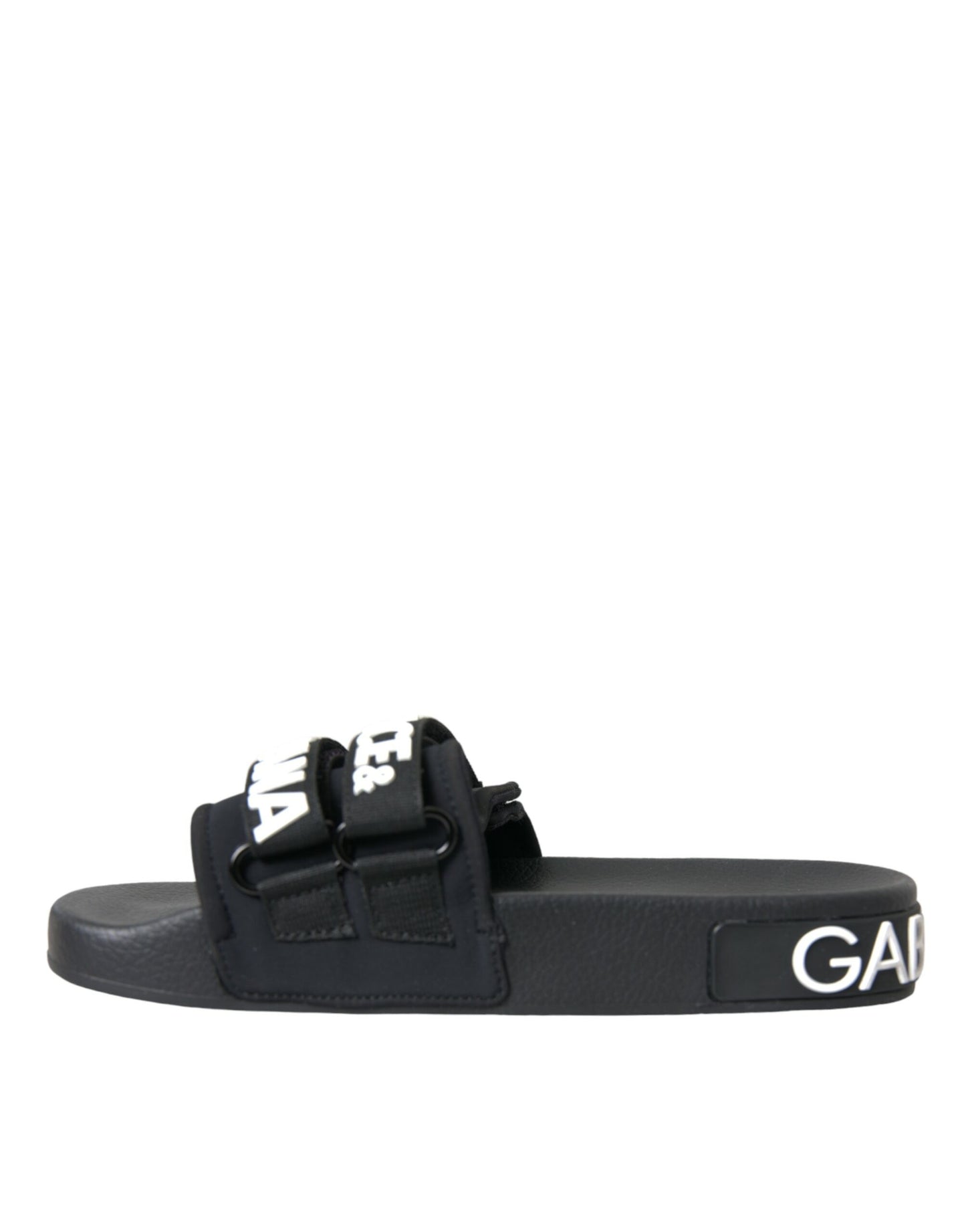 Dolce & Gabbana – Schwarze Neopren-Slides, flache Strandschuhe