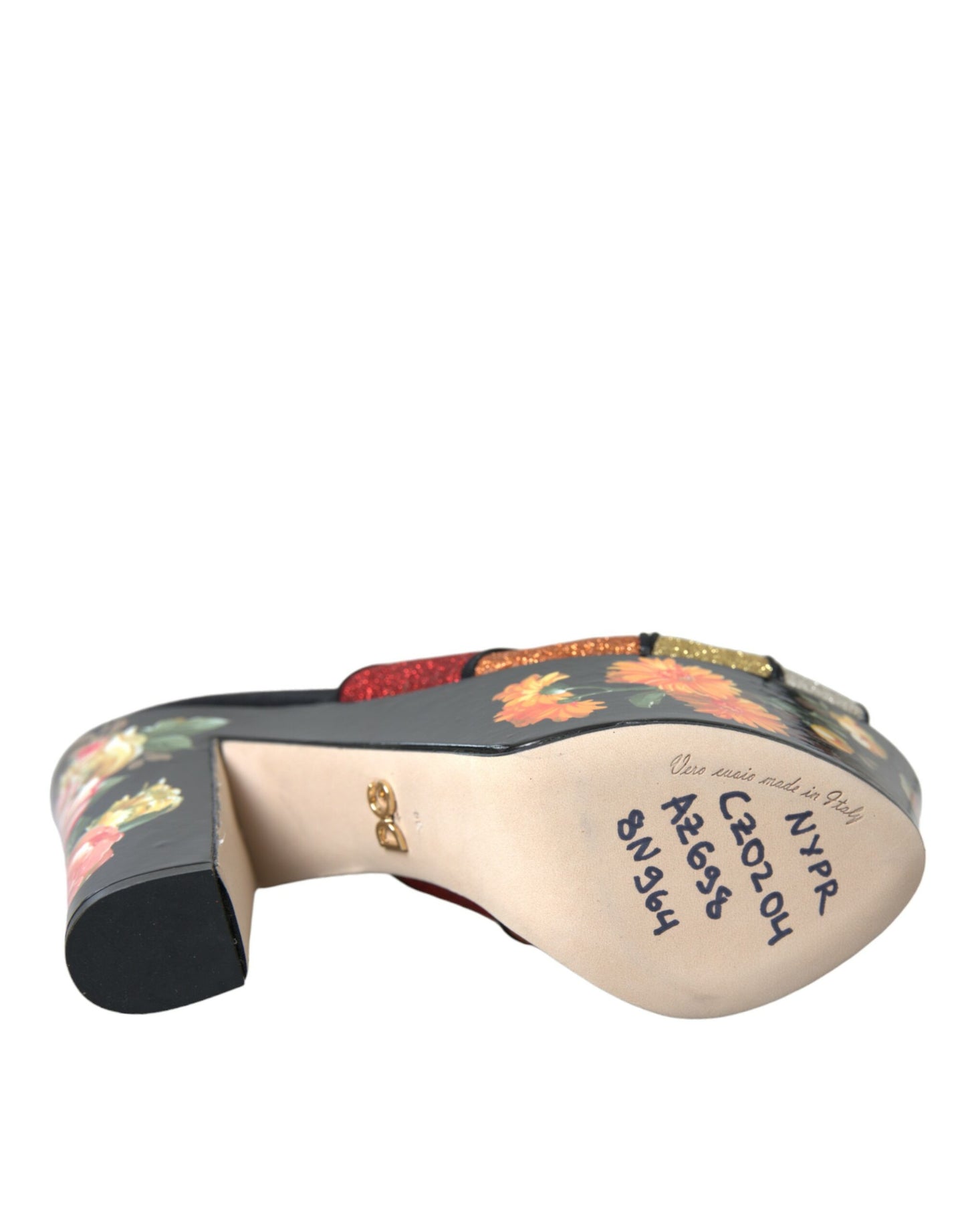 Dolce & Gabbana Mehrfarbige Plateau-Sandalen mit Blumenmuster und Kristallen