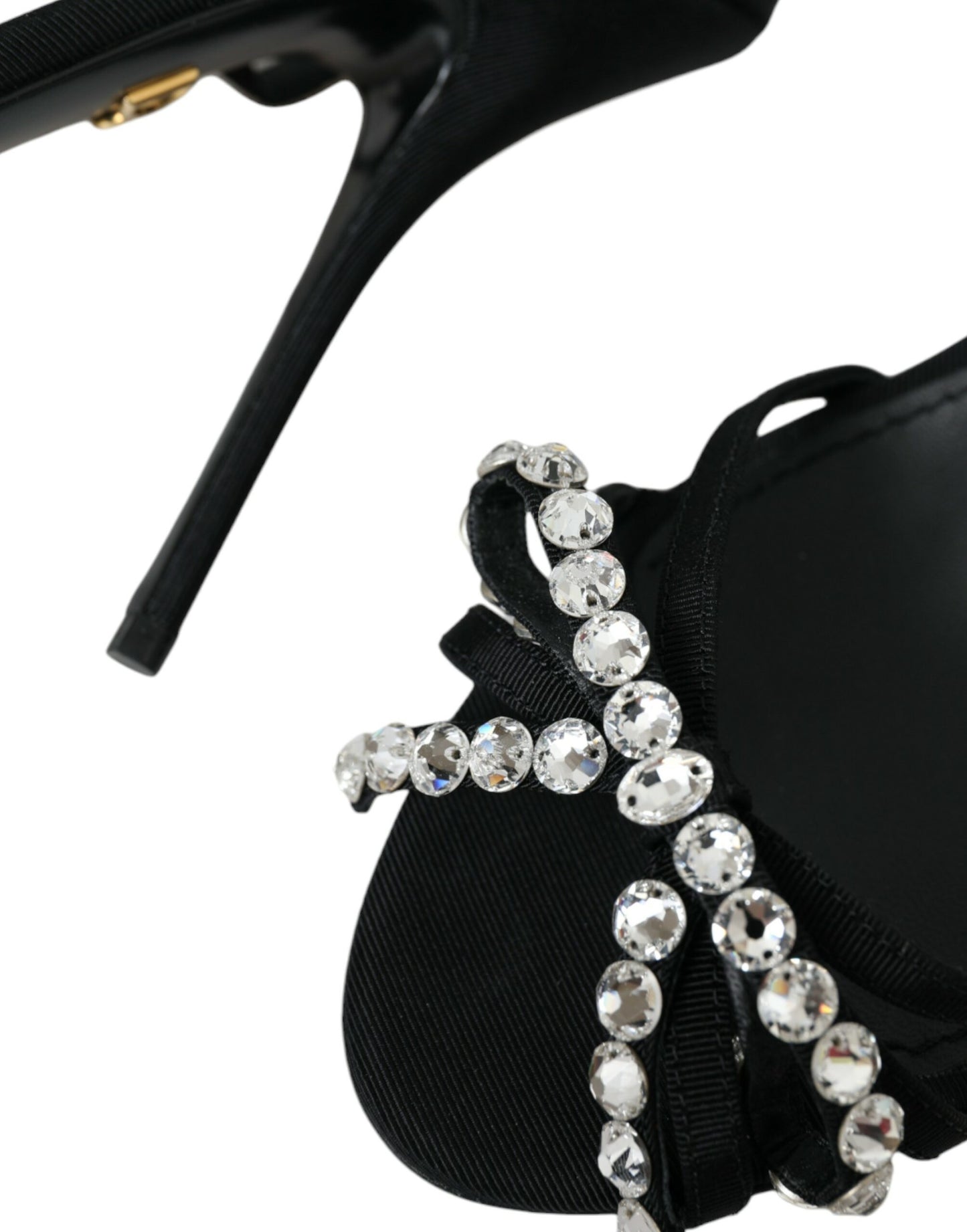 Dolce & Gabbana Schwarze Viskose Kristallschleife Heels Sandalen Schuhe