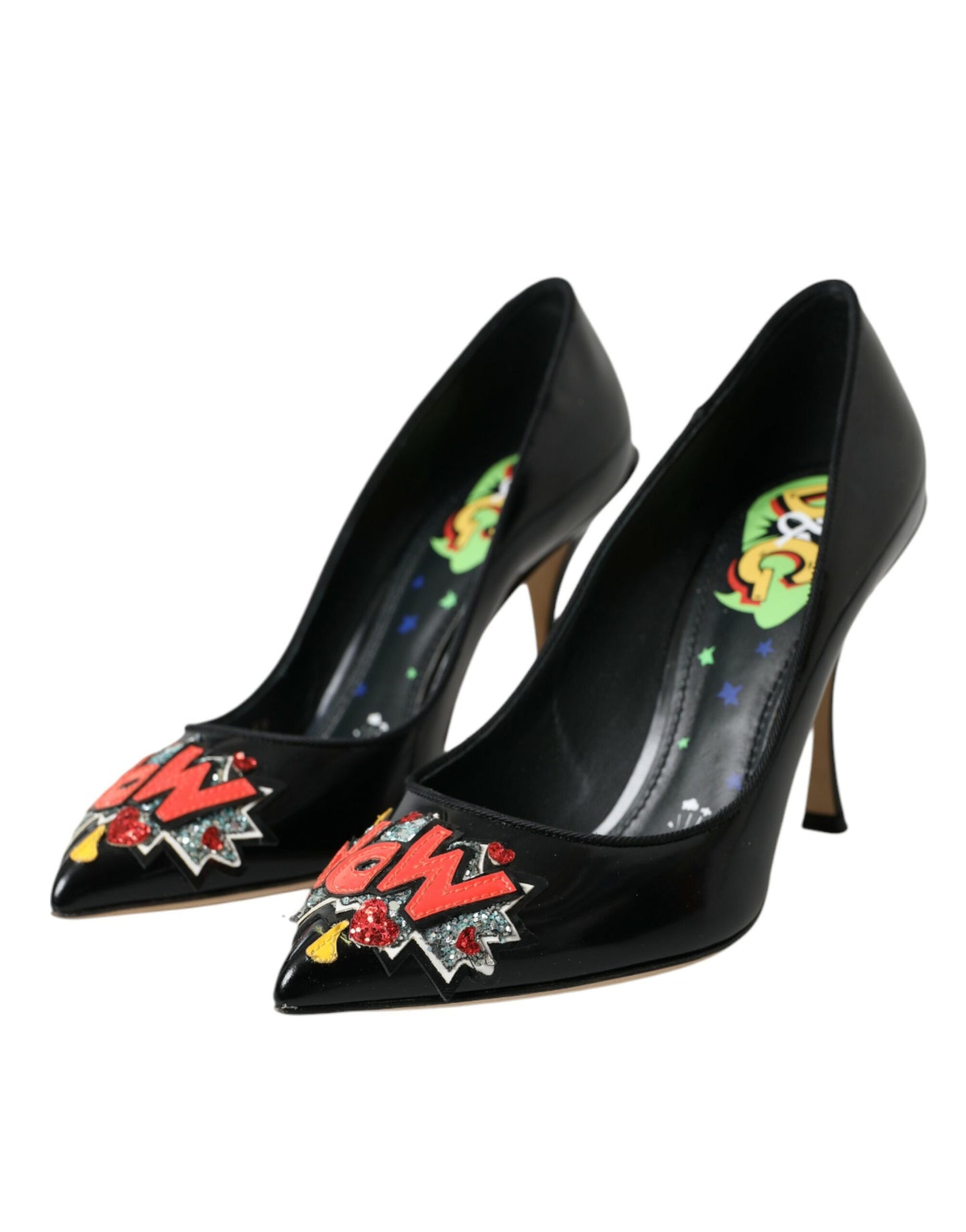 Dolce & Gabbana – Schwarze Pumps aus Leder mit WOW-Patch