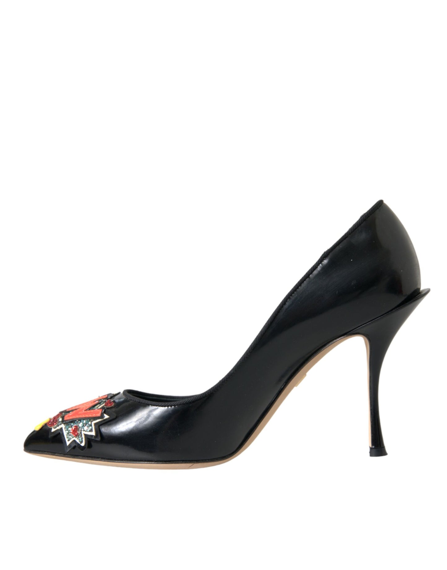 Dolce & Gabbana – Schwarze Pumps aus Leder mit WOW-Patch