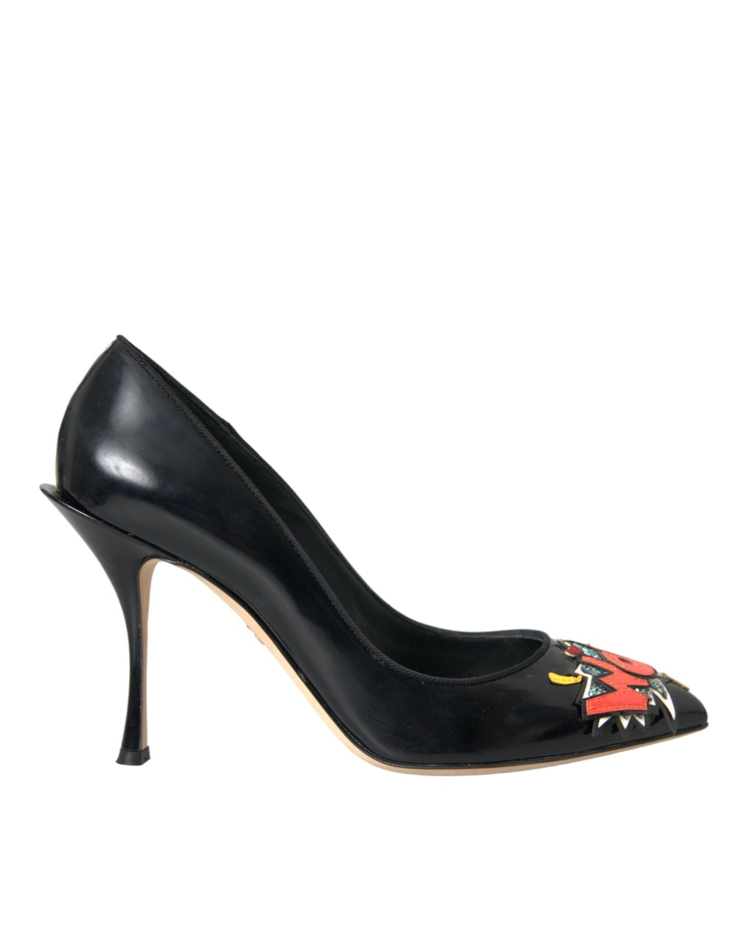 Dolce & Gabbana – Schwarze Pumps aus Leder mit WOW-Patch