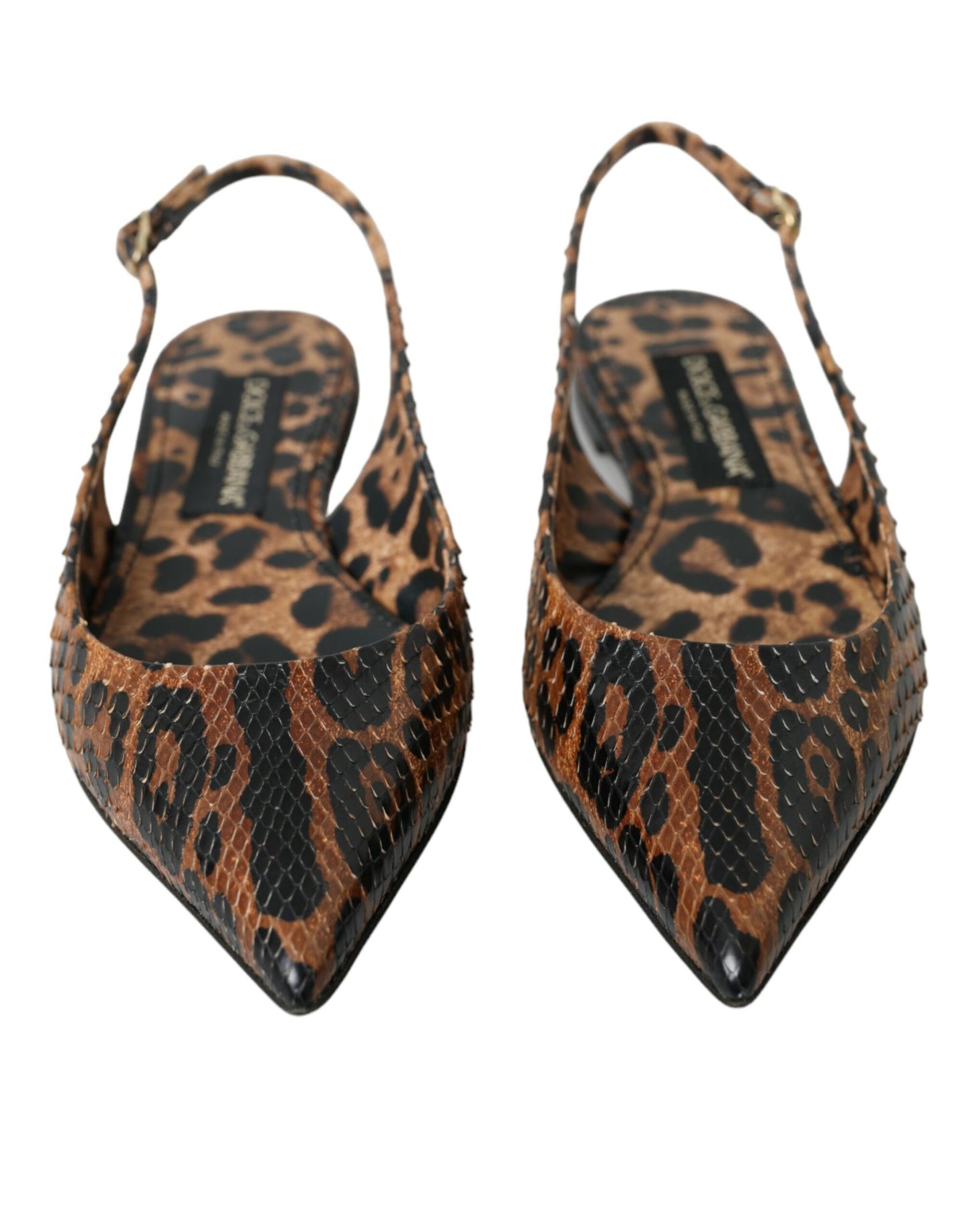 Dolce & Gabbana – Slingback-Schuhe aus exotischem Leder mit Leopardenmuster in Braun