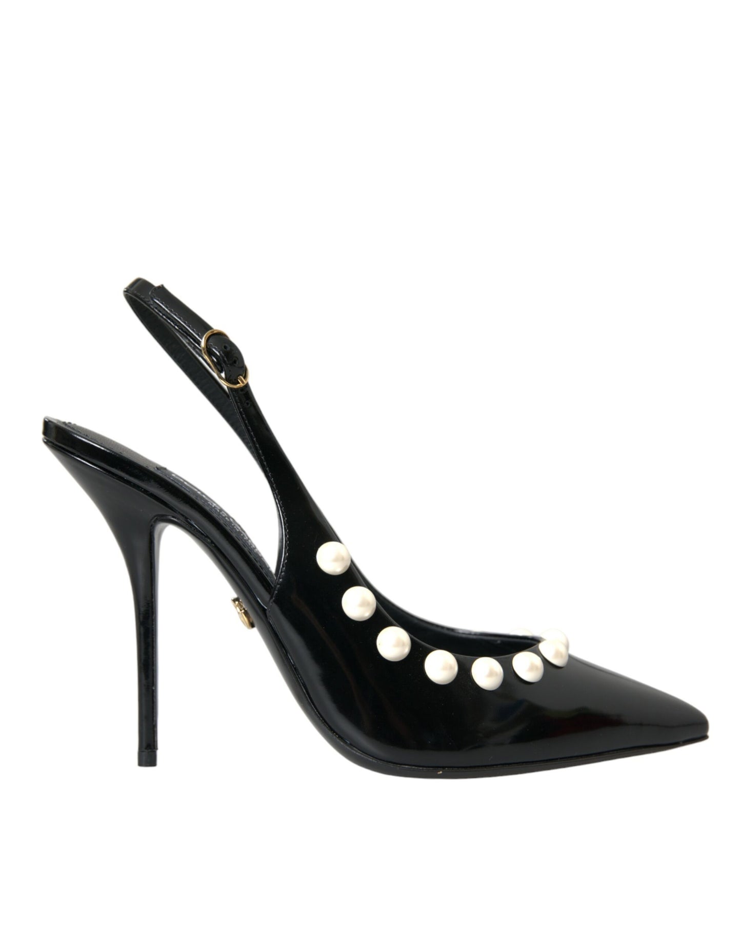 Dolce & Gabbana – Slingback-Schuhe aus schwarzem Leder mit Kunstperlenabsatz