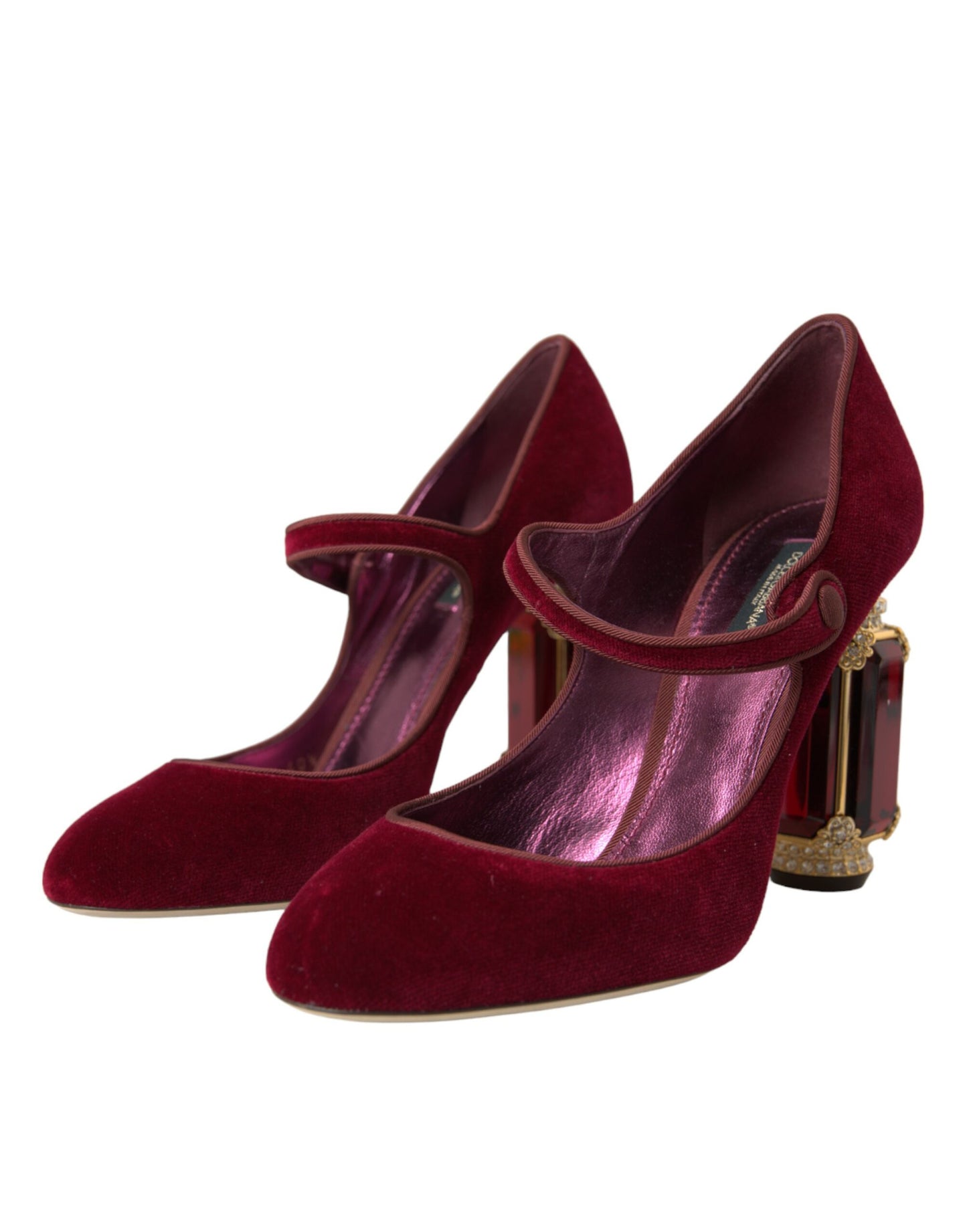 Dolce & Gabbana Mary Jane-Schuhe aus rotem Samt mit goldenen Kristallen