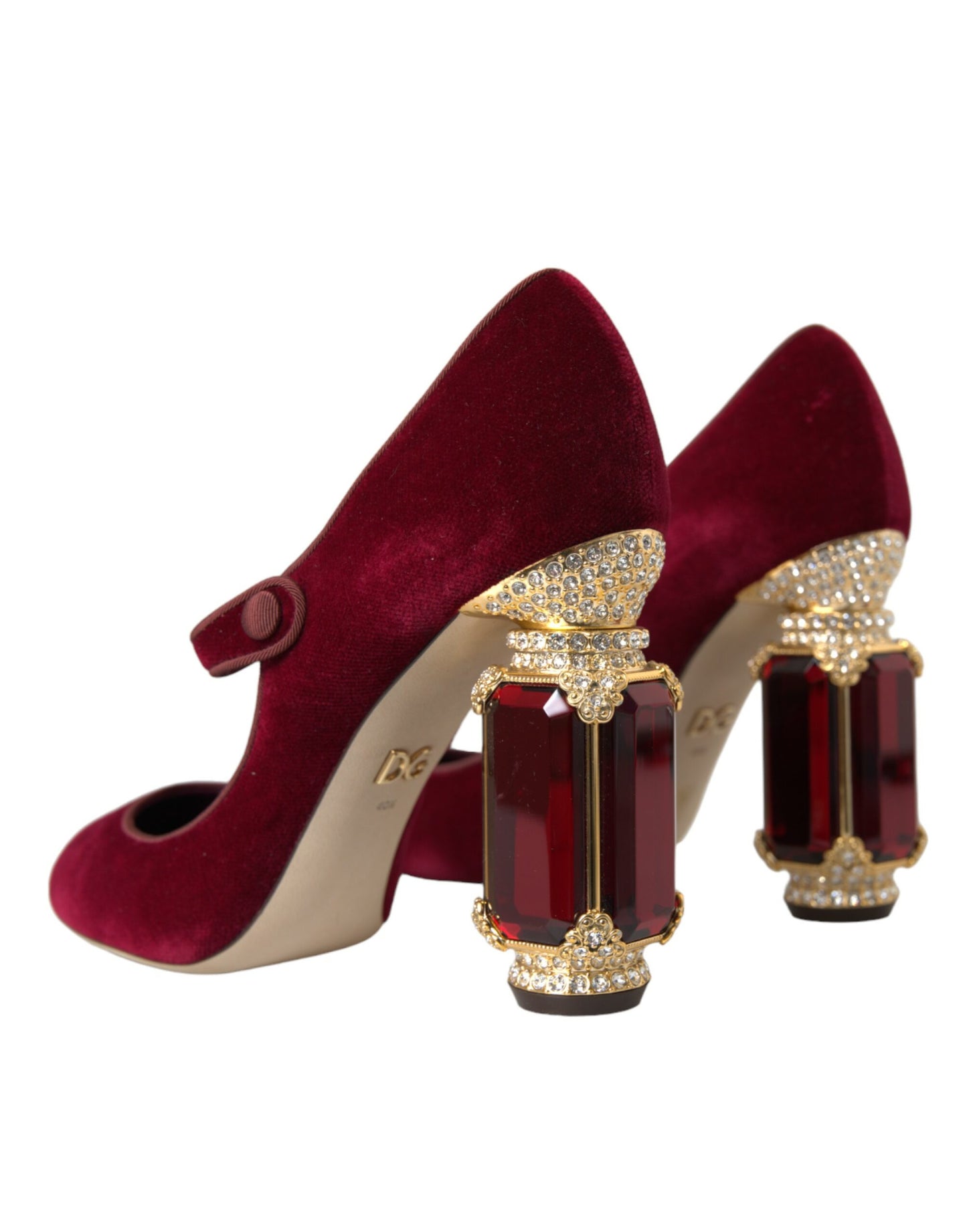 Dolce & Gabbana Mary Jane-Schuhe aus rotem Samt mit goldenen Kristallen