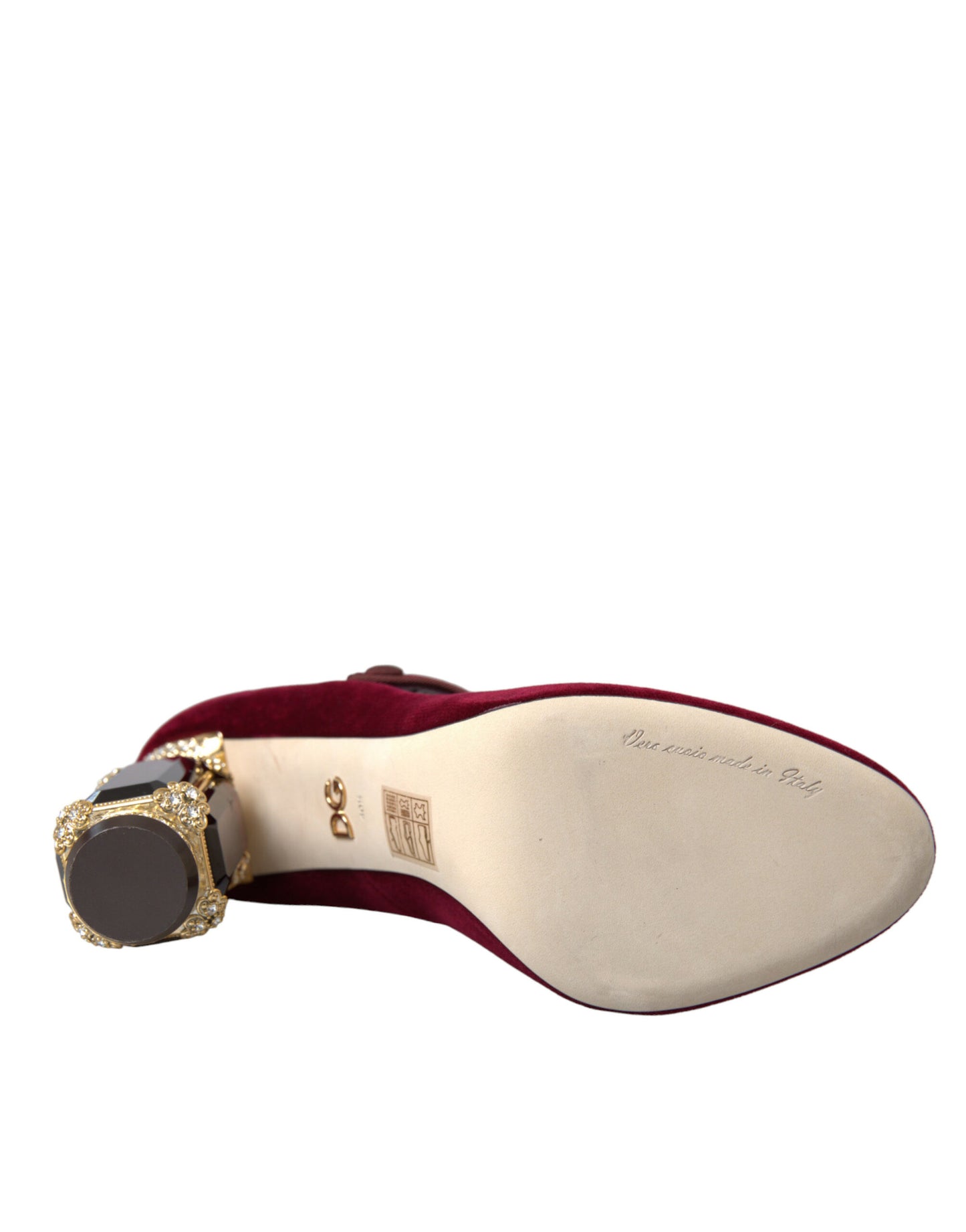 Dolce & Gabbana Mary Jane-Schuhe aus rotem Samt mit goldenen Kristallen