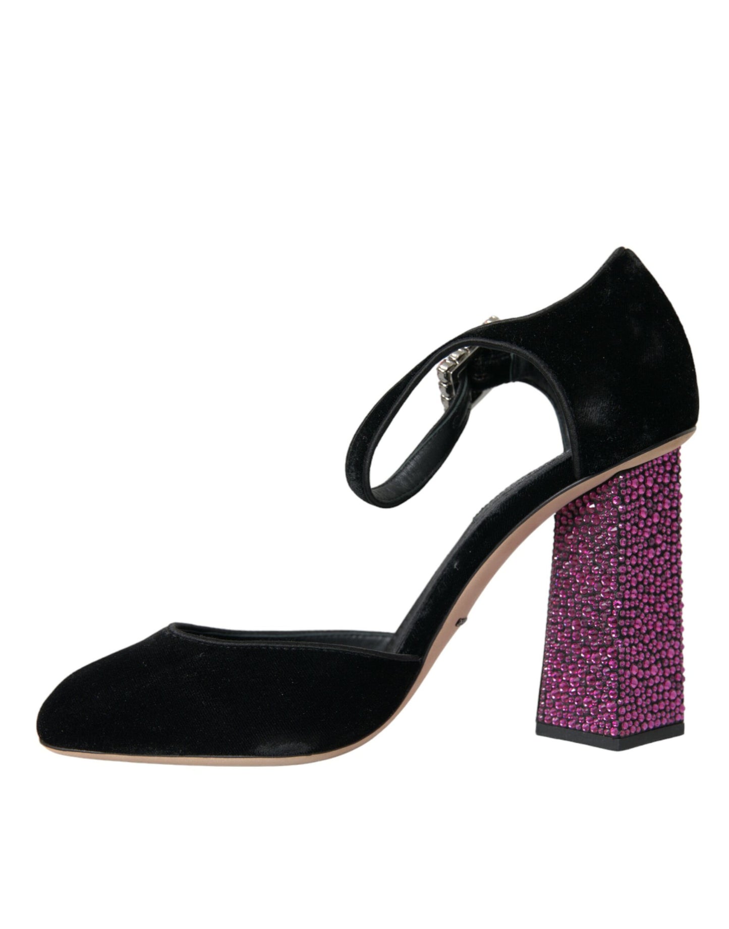 Dolce & Gabbana – Mary Janes aus schwarzem Samt mit Strass und Kristallen