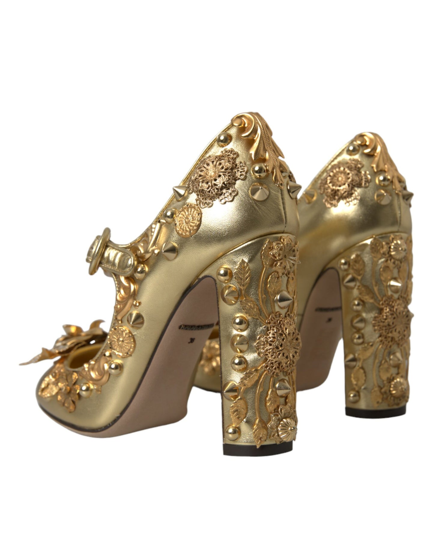 Dolce & Gabbana – Mary Janes-Pumps aus goldenem Leder mit Kristallen