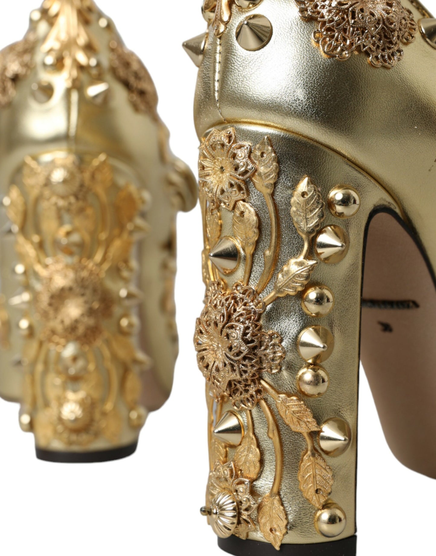 Dolce & Gabbana – Mary Janes-Pumps aus goldenem Leder mit Kristallen