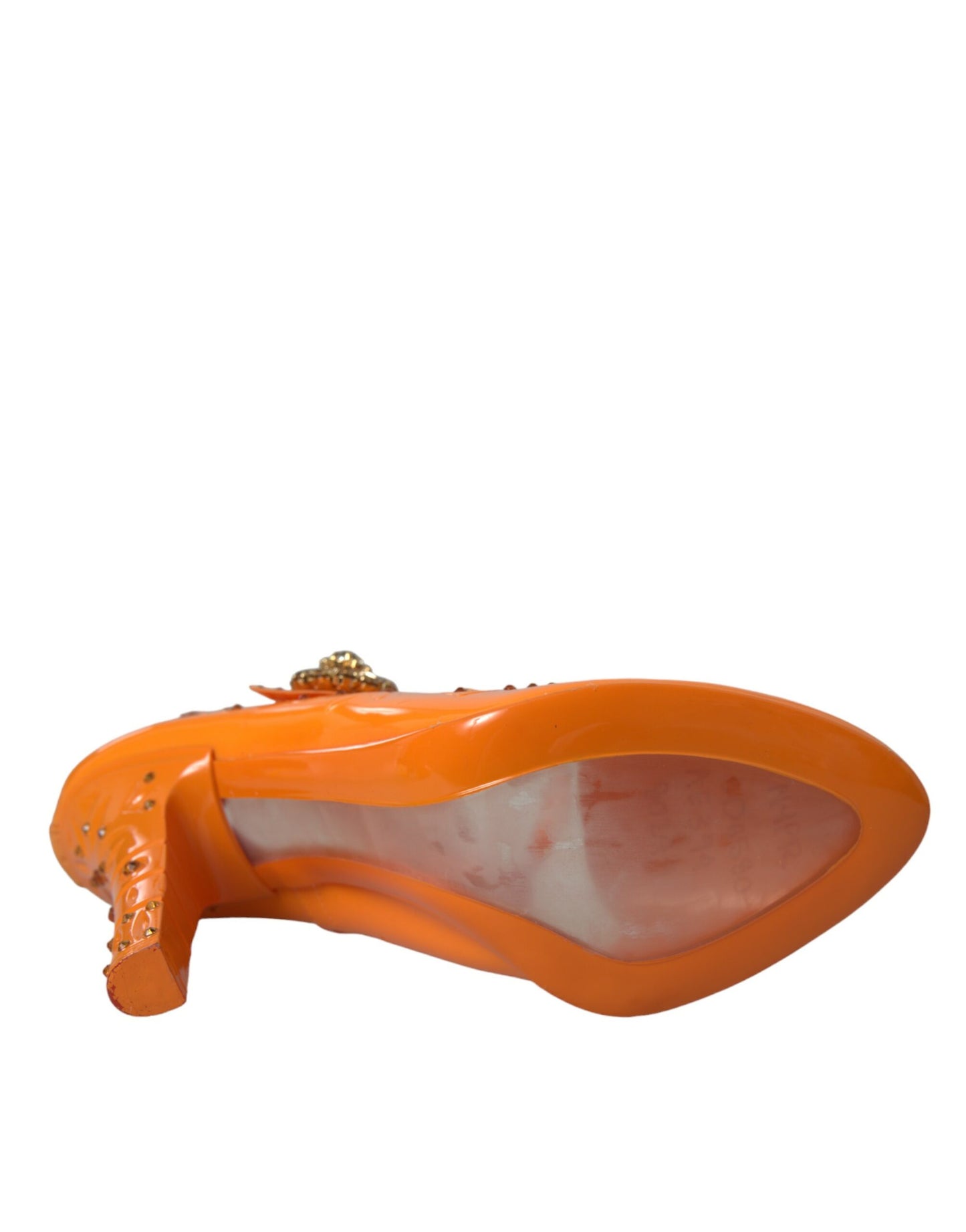 Dolce & Gabbana Orange CINDERELLA Pumps mit Blumen- und Kristallmuster