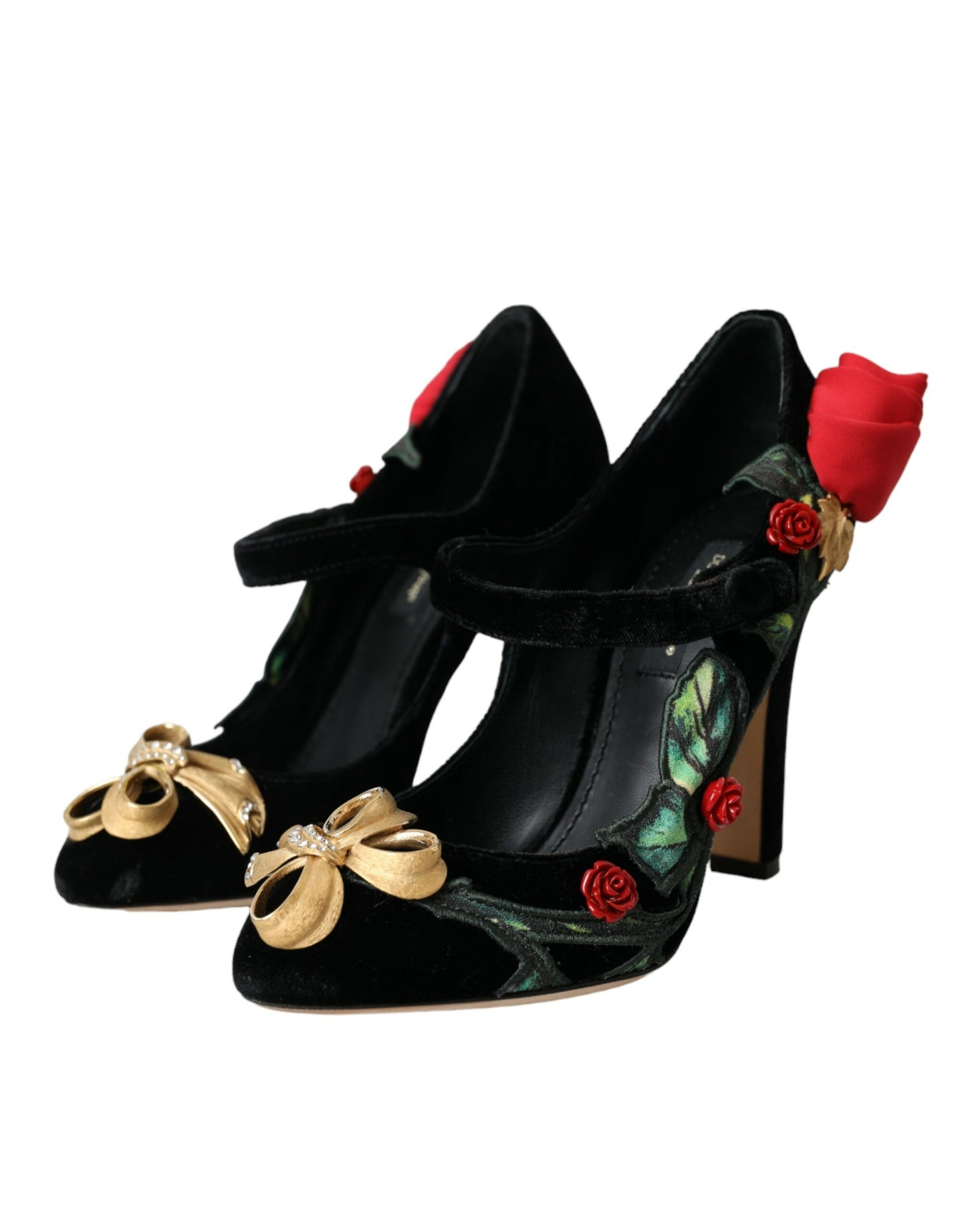 Dolce & Gabbana – Mary-Jane-Schuhe mit schwarzer Rosen-Kristallbrosche