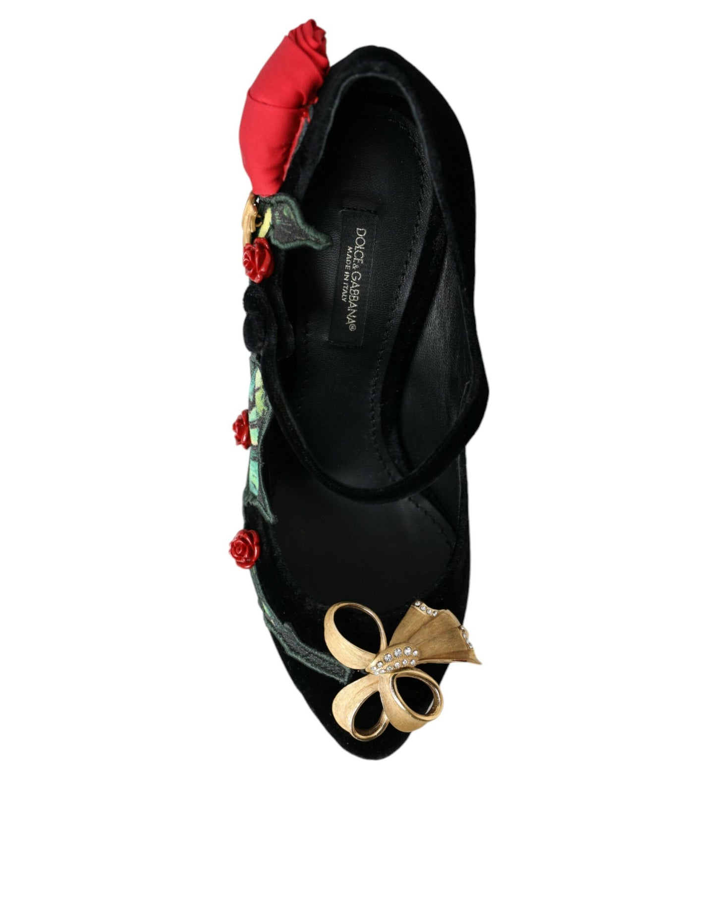 Dolce & Gabbana – Mary-Jane-Schuhe mit schwarzer Rosen-Kristallbrosche