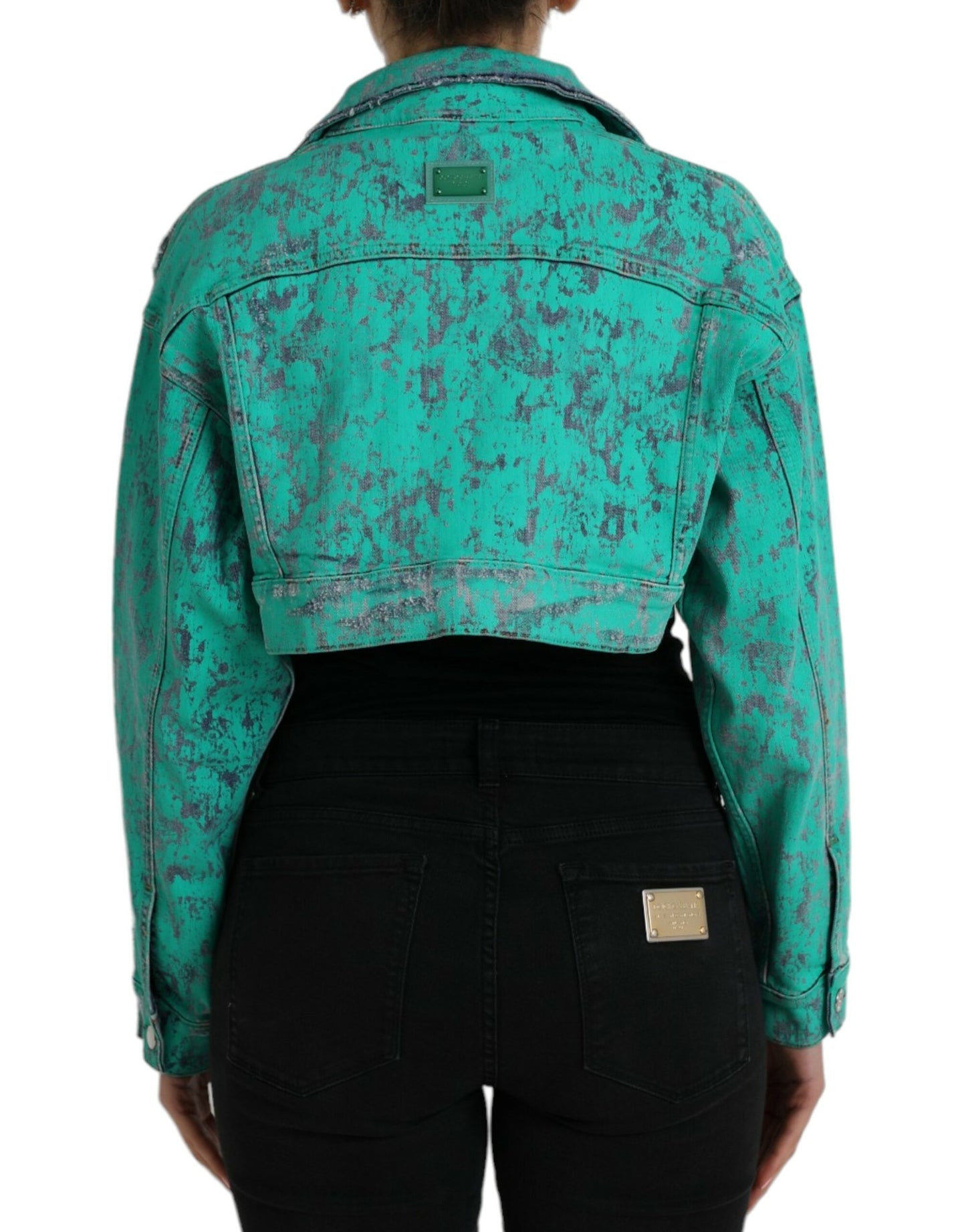 Dolce & Gabbana – Kurze Jeansjacke aus grüner Baumwolle mit Batikmuster