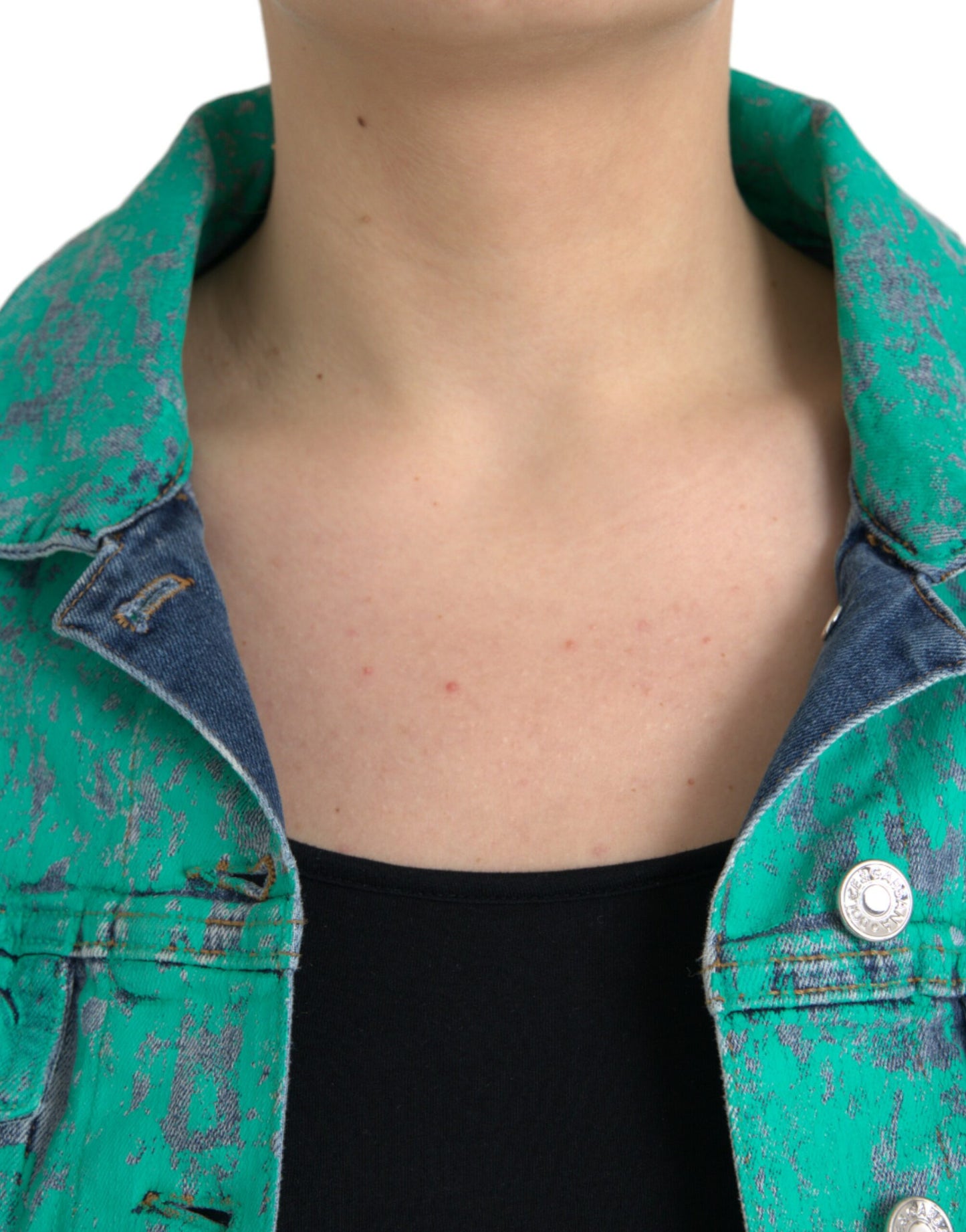 Dolce & Gabbana – Kurze Jeansjacke aus grüner Baumwolle mit Batikmuster