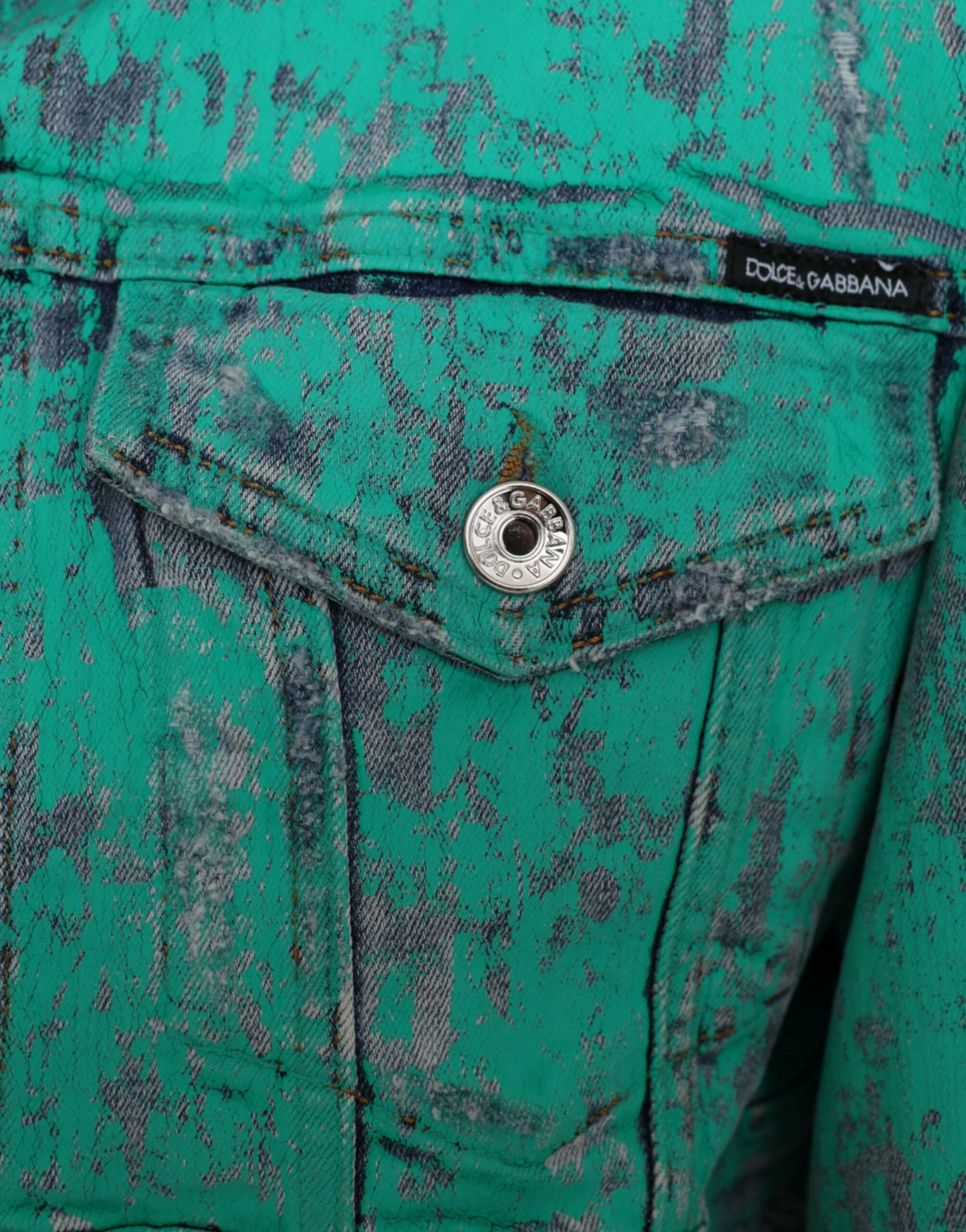 Dolce & Gabbana – Kurze Jeansjacke aus grüner Baumwolle mit Batikmuster
