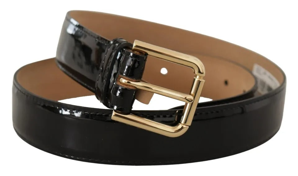 Dolce & Gabbana – Gürtel aus schwarzem Leder mit goldfarbener Metalllogo-Gravur