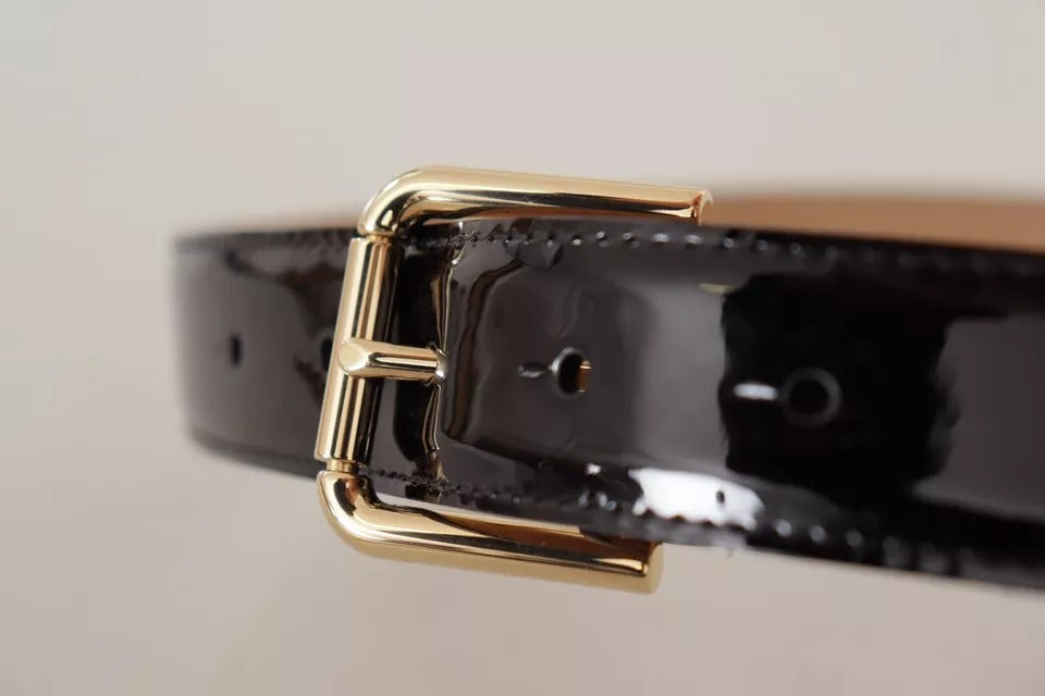 Dolce & Gabbana – Gürtel aus schwarzem Leder mit goldfarbener Metalllogo-Gravur