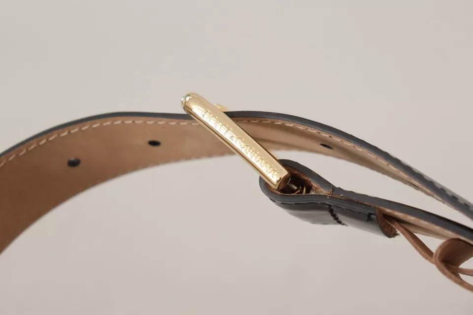 Dolce & Gabbana – Gürtel aus schwarzem Leder mit goldfarbener Metalllogo-Gravur