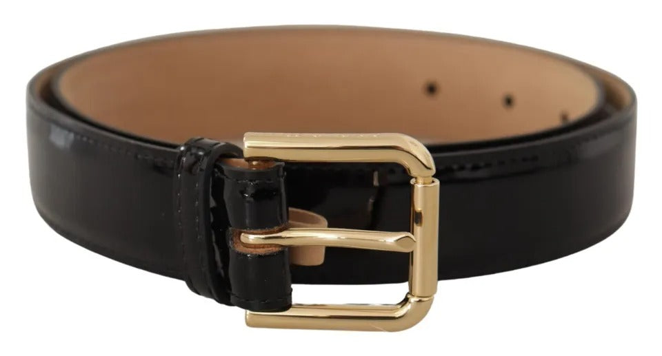Dolce & Gabbana – Gürtel aus schwarzem Leder mit goldfarbener Metalllogo-Gravur