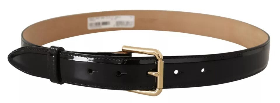 Dolce & Gabbana – Gürtel aus schwarzem Leder mit goldfarbener Metalllogo-Gravur