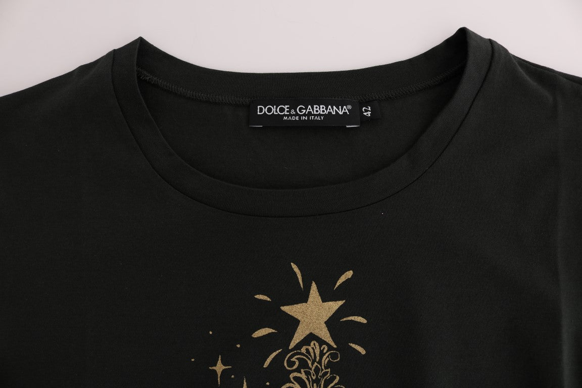 Dolce & Gabbana Grünes Baumwoll-T-Shirt mit Motiv 2017