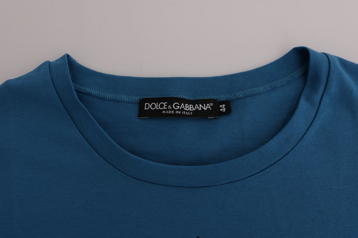 Dolce & Gabbana – T-Shirt aus blauer Baumwolle mit Motiv 2017