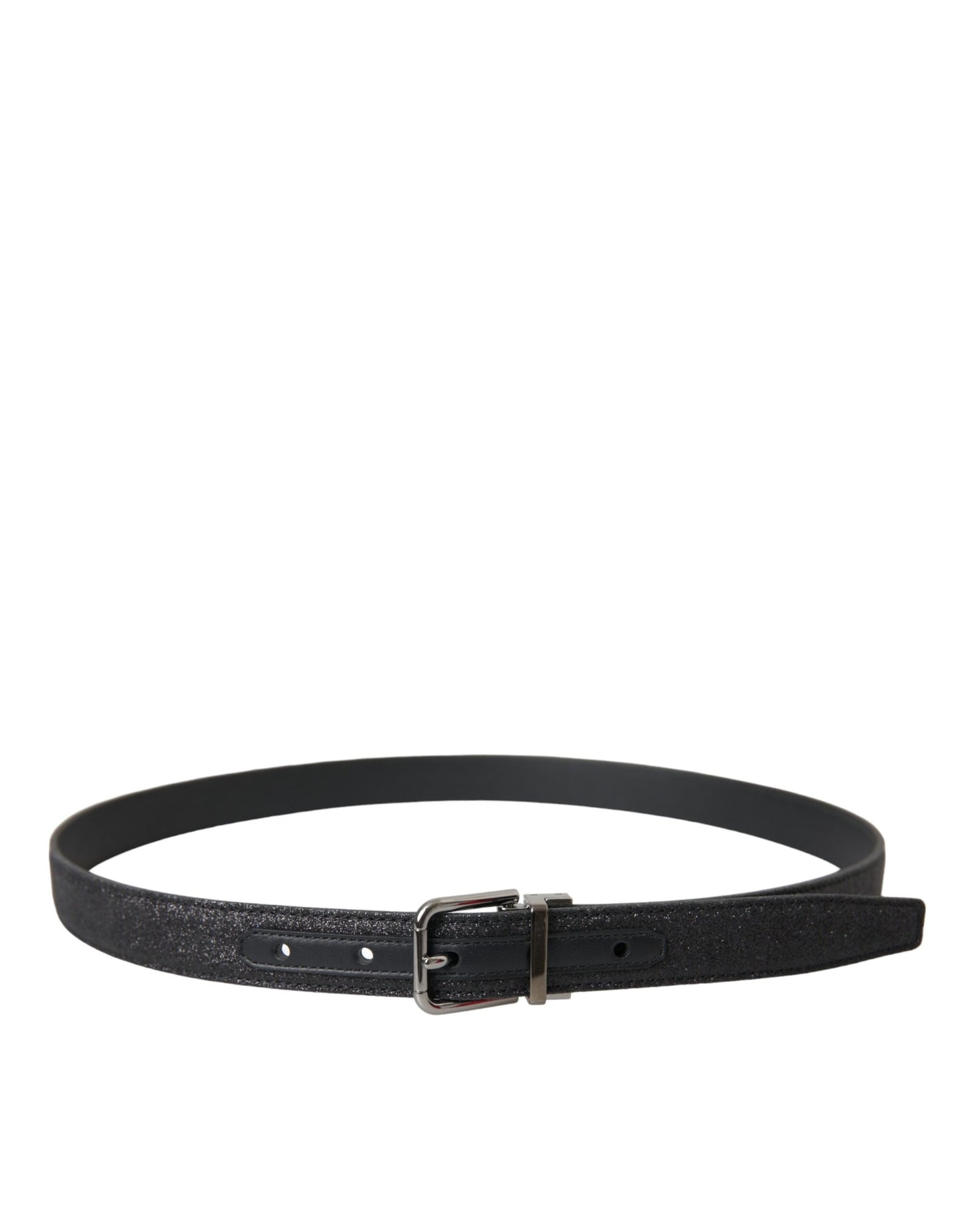 Dolce & Gabbana – Schwarzer Glitzer-Ledergürtel mit silberner Schnalle