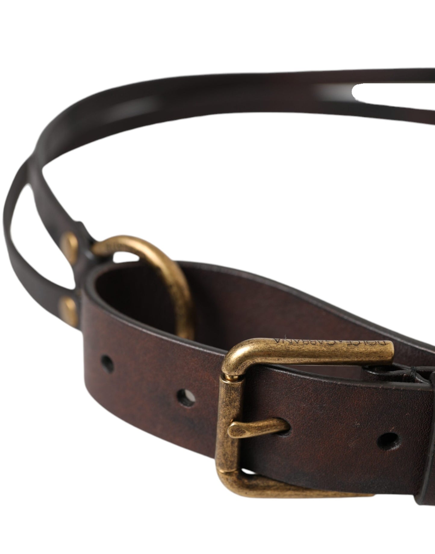 Dolce & Gabbana Damengürtel aus dunkelbraunem Leder mit goldener Metallschnalle