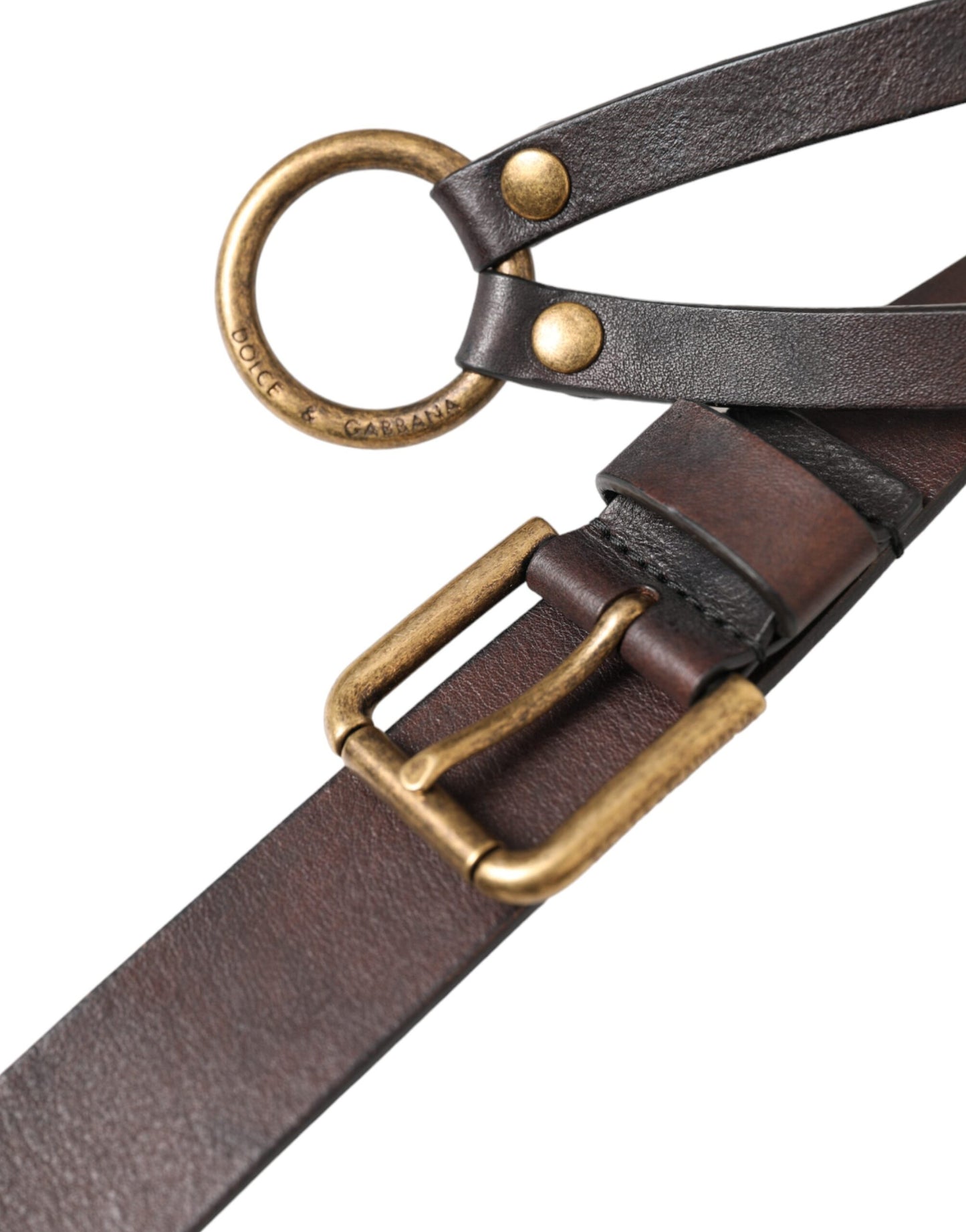 Dolce & Gabbana Damengürtel aus dunkelbraunem Leder mit goldener Metallschnalle