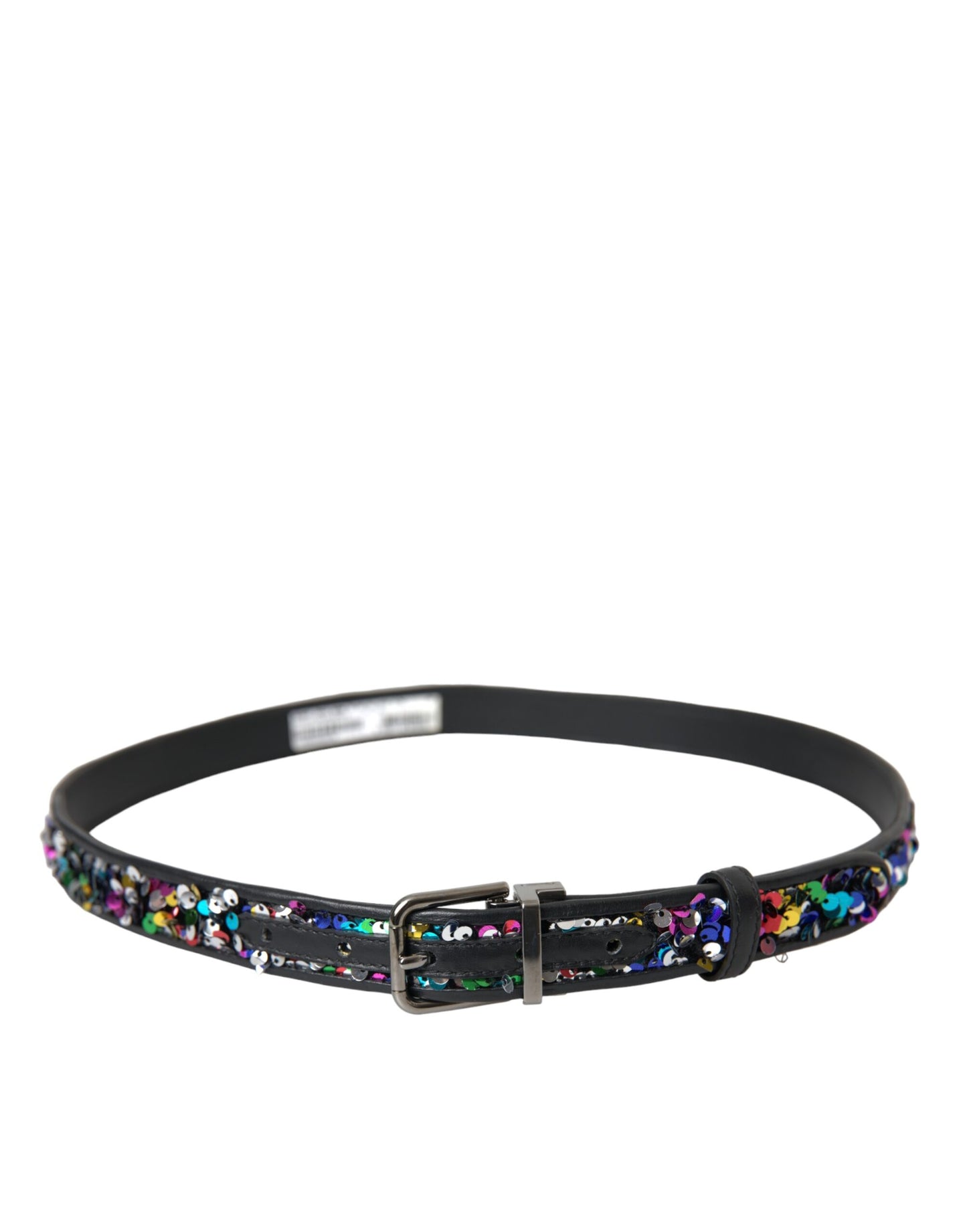 Dolce & Gabbana Damengürtel mit schwarzer Paillettenschnalle aus silbernem Metall