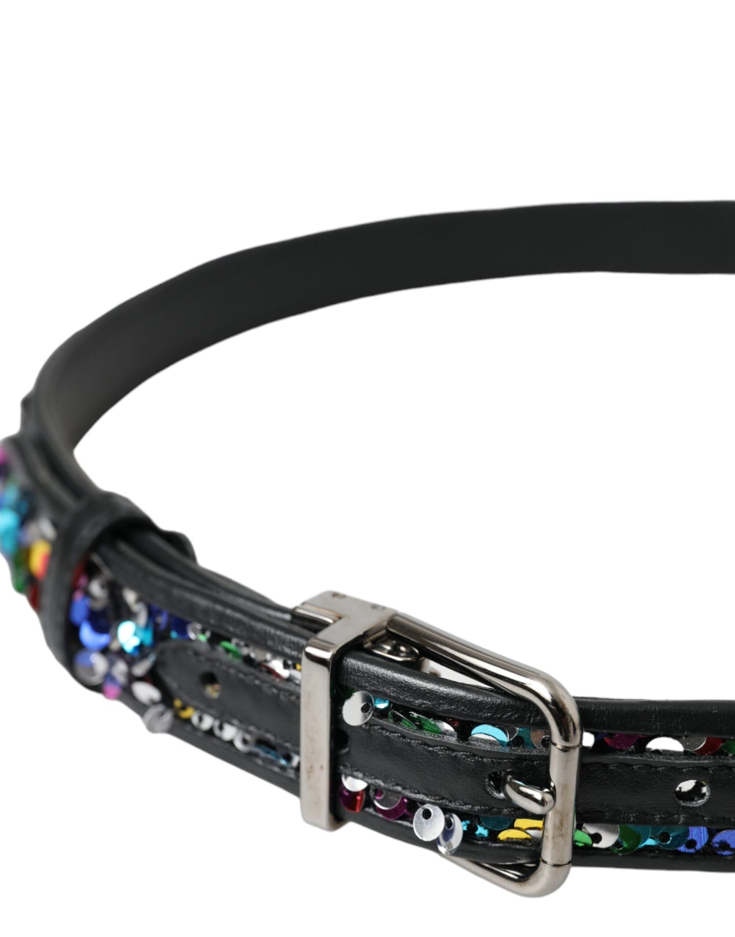 Dolce & Gabbana Damengürtel mit schwarzer Paillettenschnalle aus silbernem Metall
