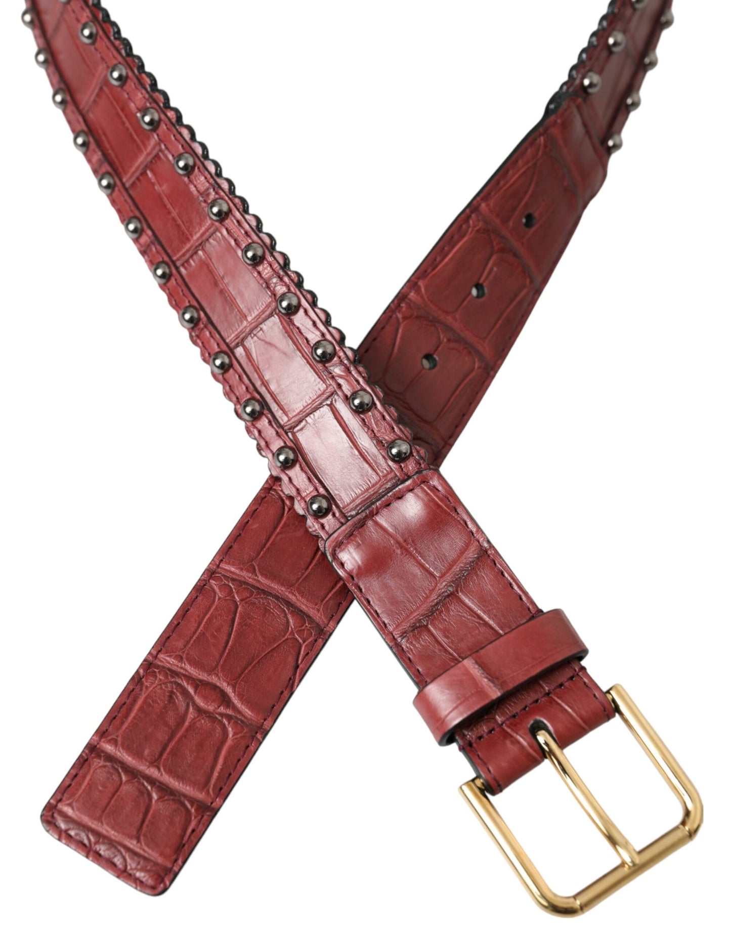 Dolce & Gabbana – Brauner Gürtel aus Alligatorleder mit Metallschnalle und Nieten