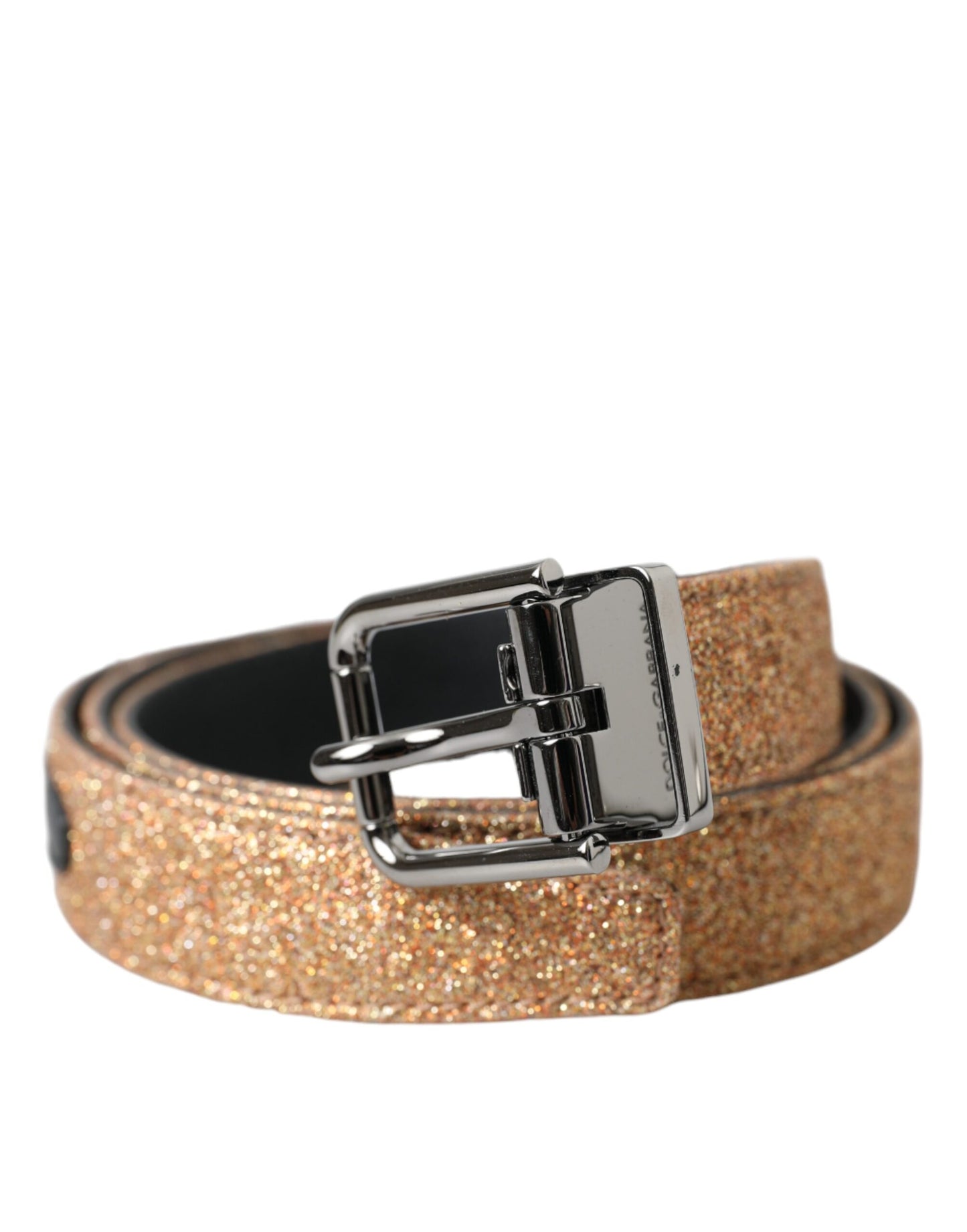 Dolce & Gabbana Gürtel aus goldglitzerndem Leder mit silberner Metallschnalle