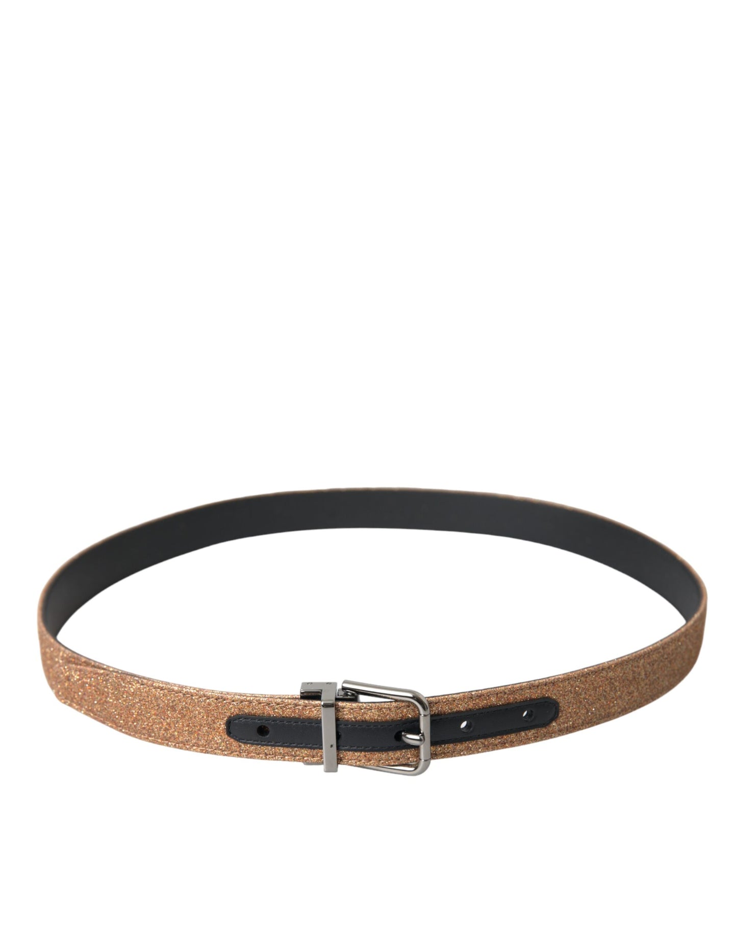 Dolce & Gabbana Gürtel aus goldglitzerndem Leder mit silberner Metallschnalle