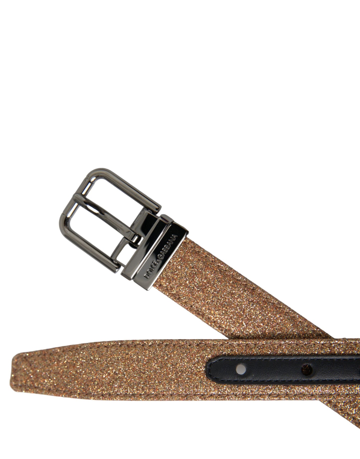 Dolce & Gabbana Gürtel aus goldglitzerndem Leder mit silberner Metallschnalle