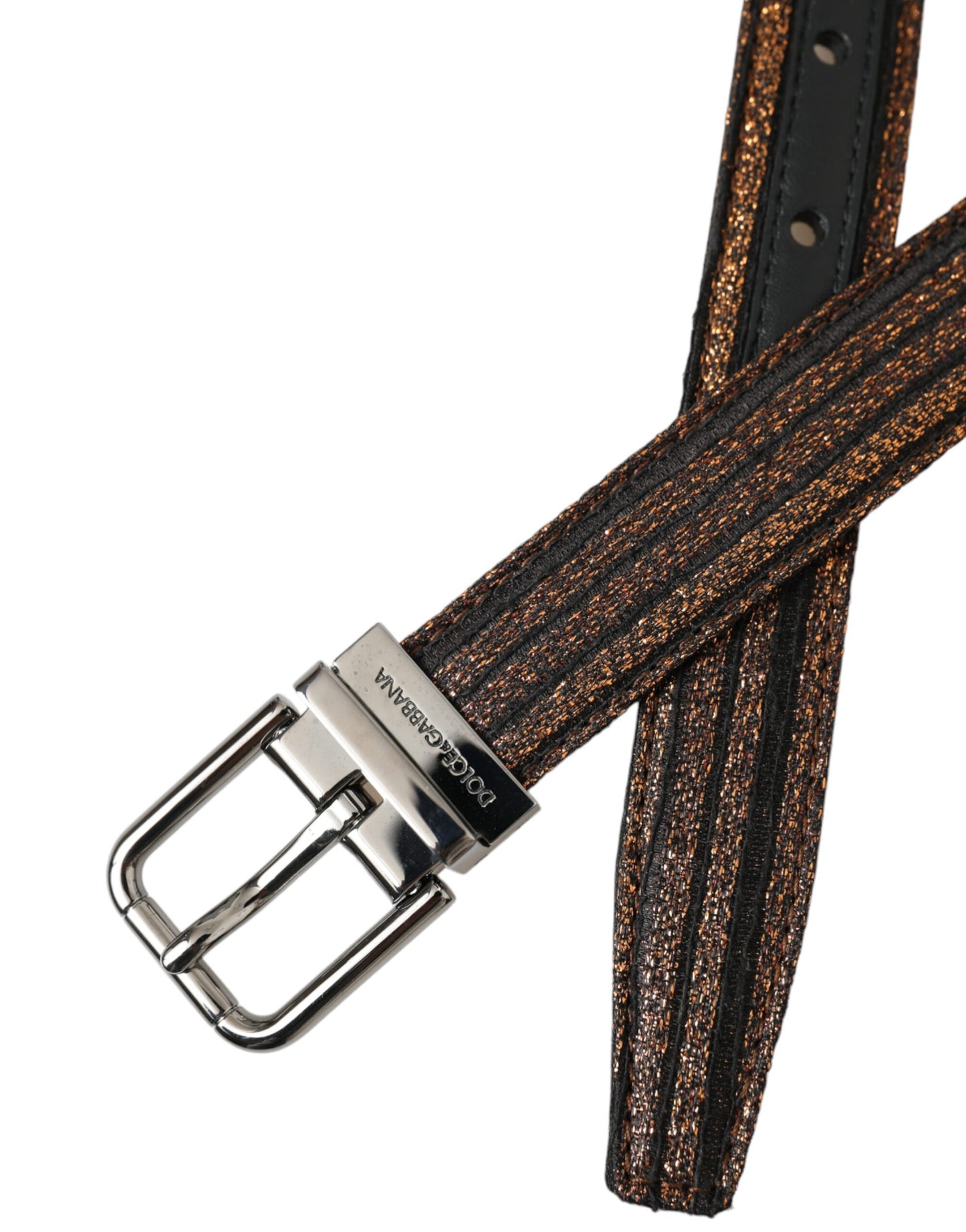Dolce & Gabbana – Gürtel mit goldenen Jacquardstreifen und silberner Metallschnalle