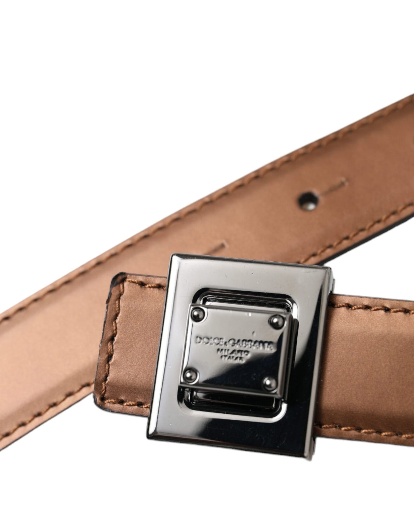 Dolce & Gabbana Bronzener Ledergürtel mit quadratischer Metallschnalle